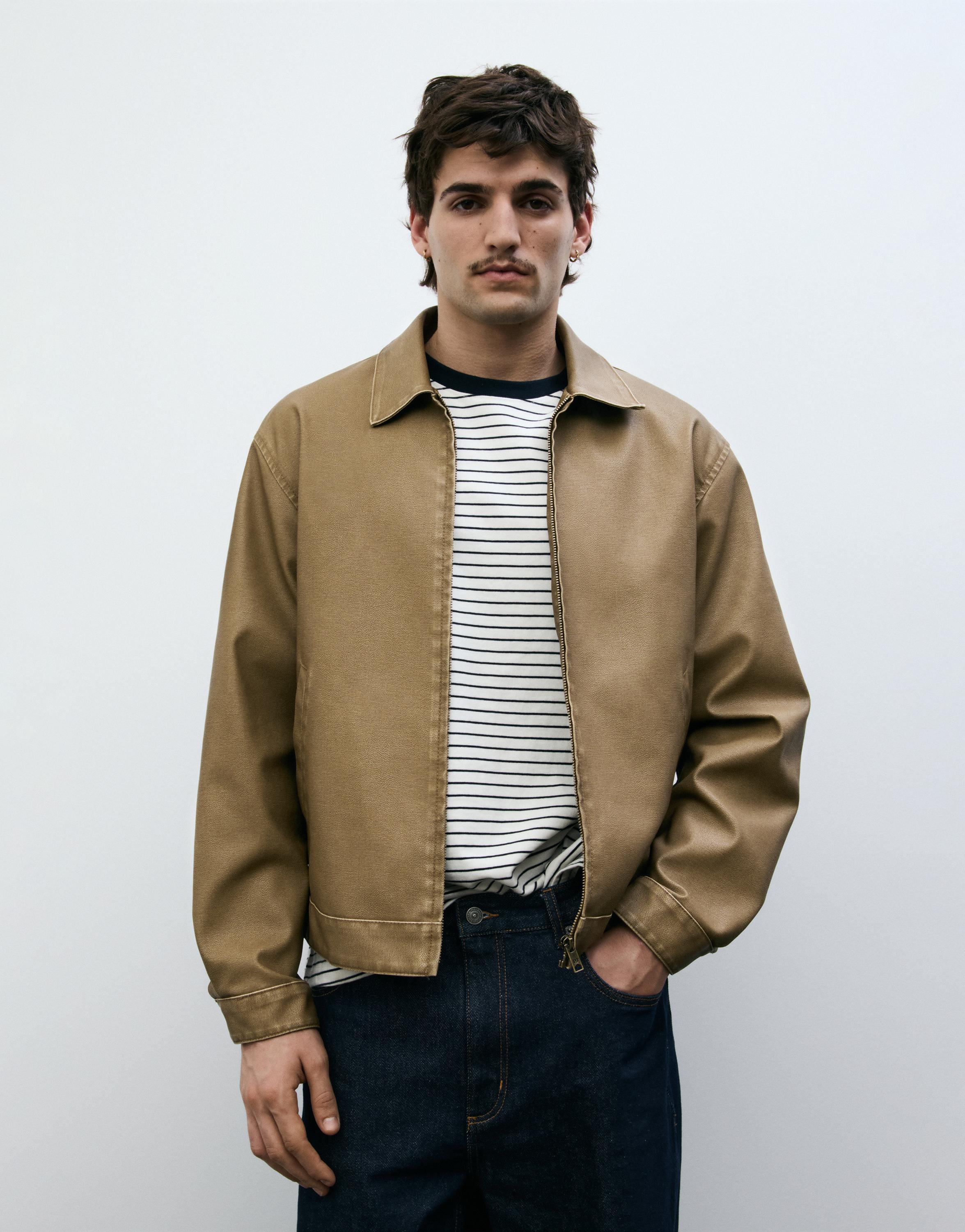 Yıkanmış suni deri ceket - Görsel 24