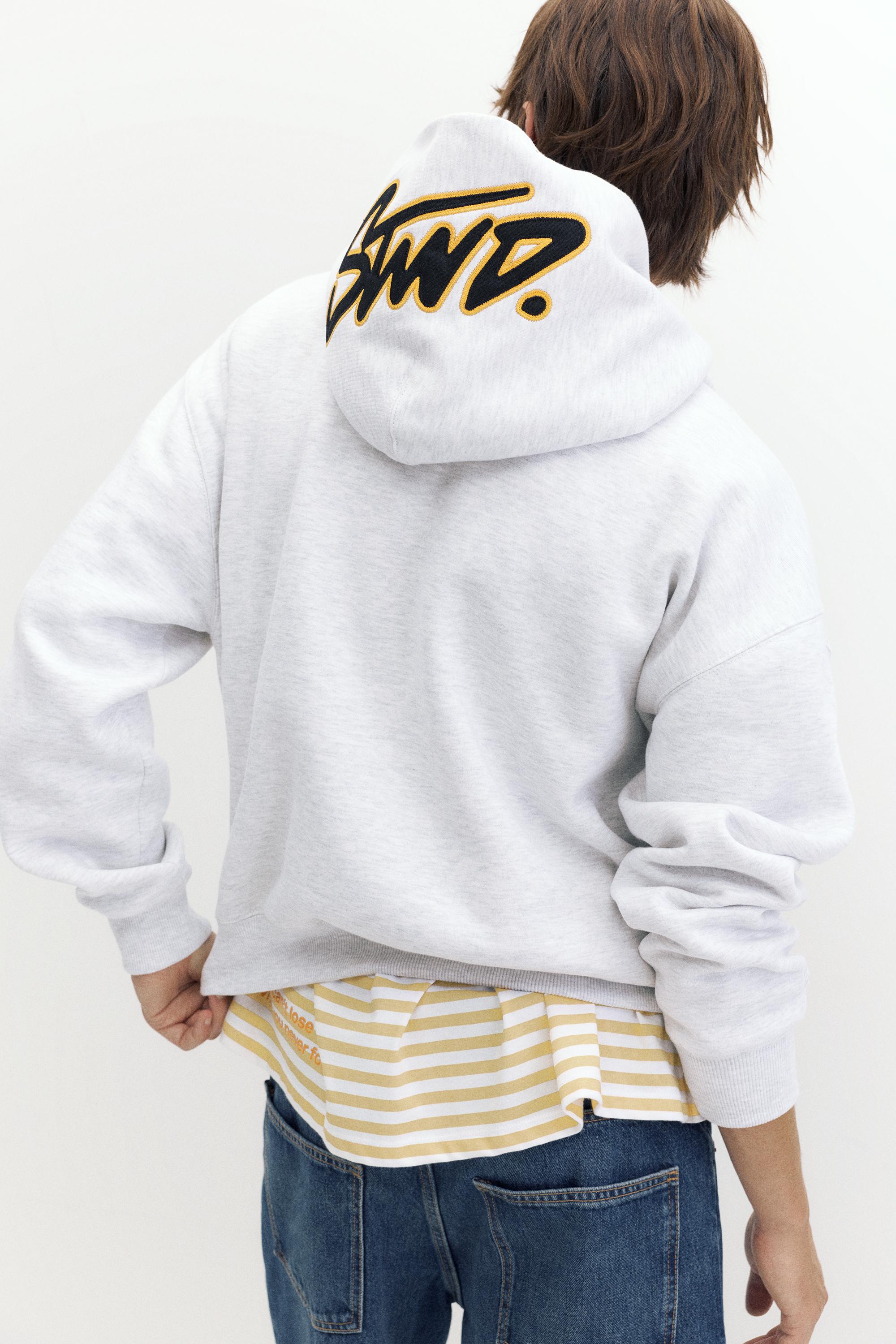 STWD boxy-fit logo hoodie — Pale marl
