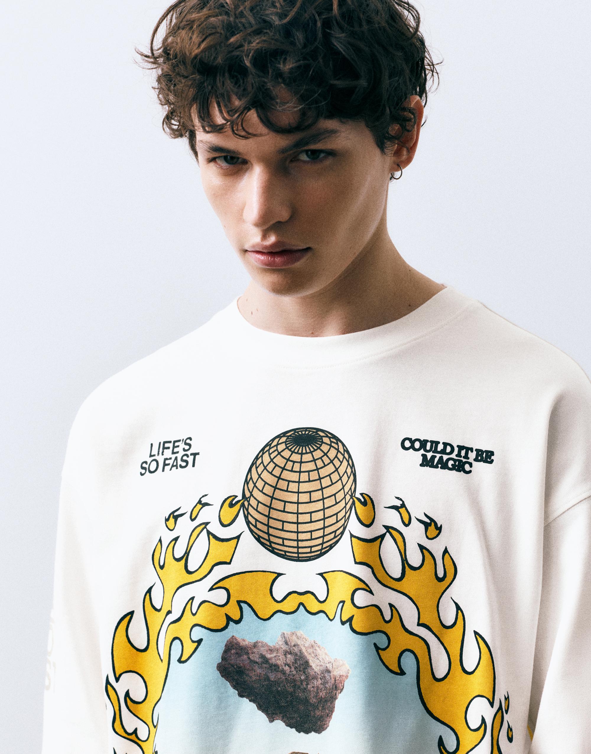 Uzun kollu grafik baskılı tişört - Görsel 25