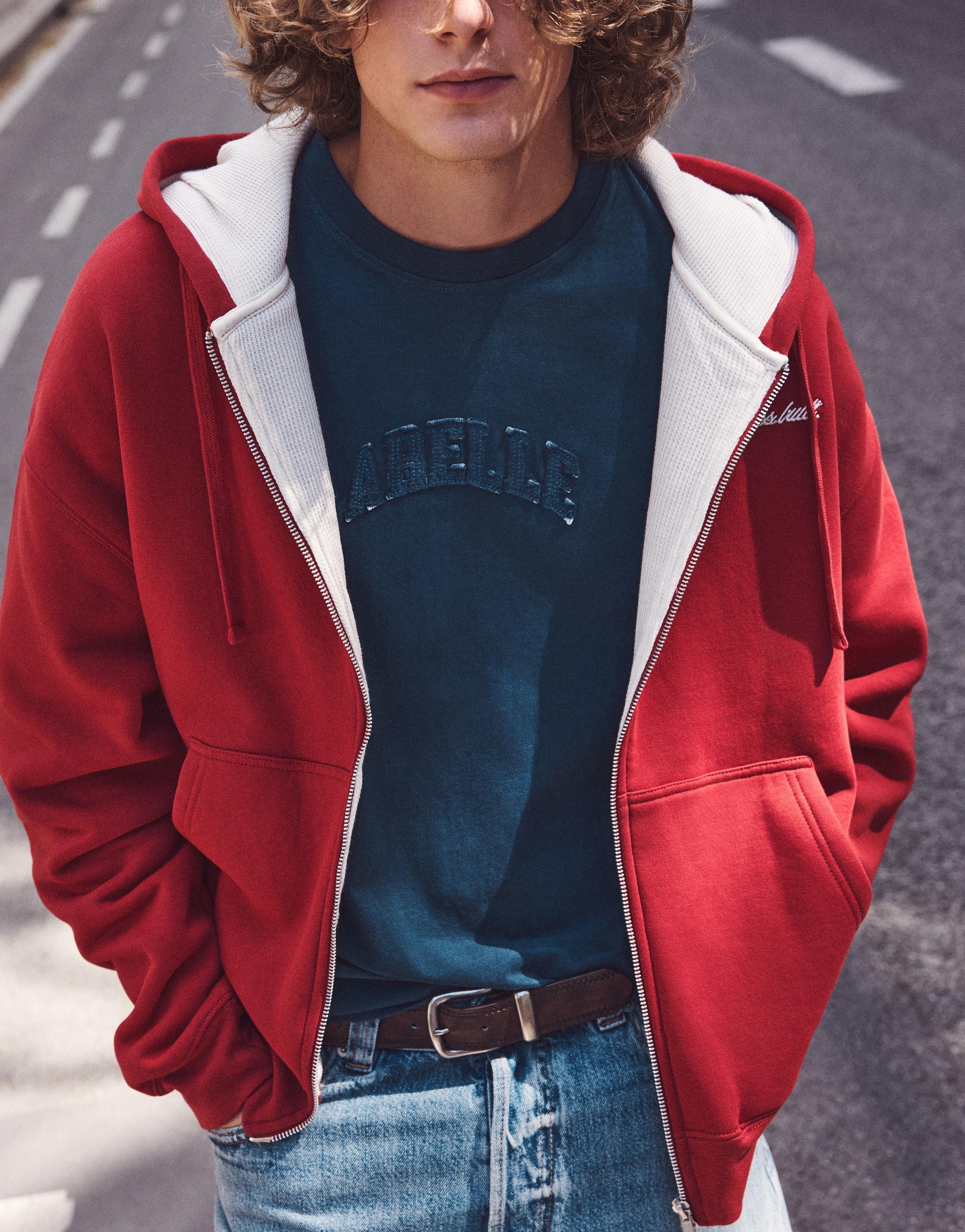 Pull&Bear Grafik fermuarlı kapüşonlu sweatshirt görsel 7