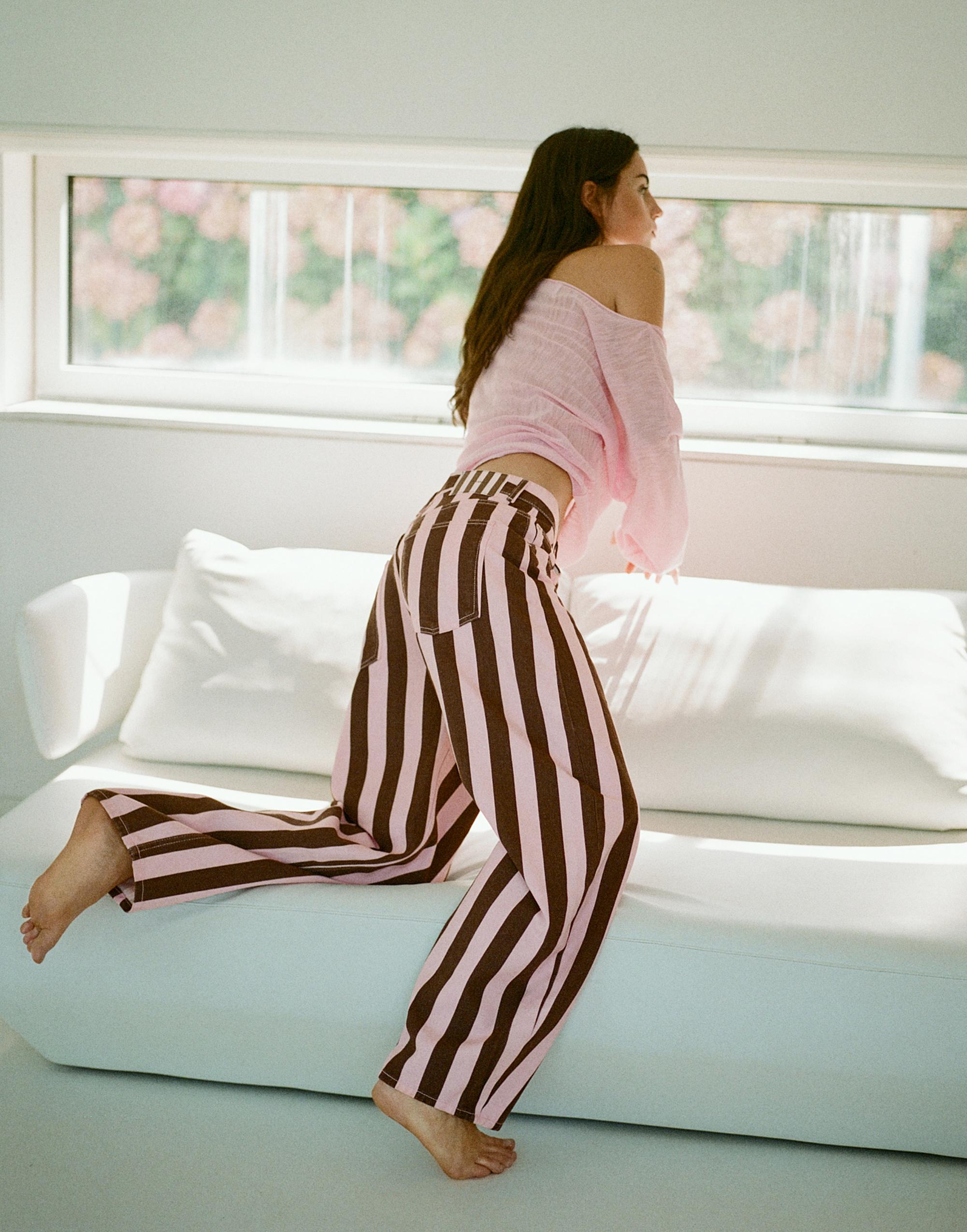 Striped barrel jeans — Rose pink
