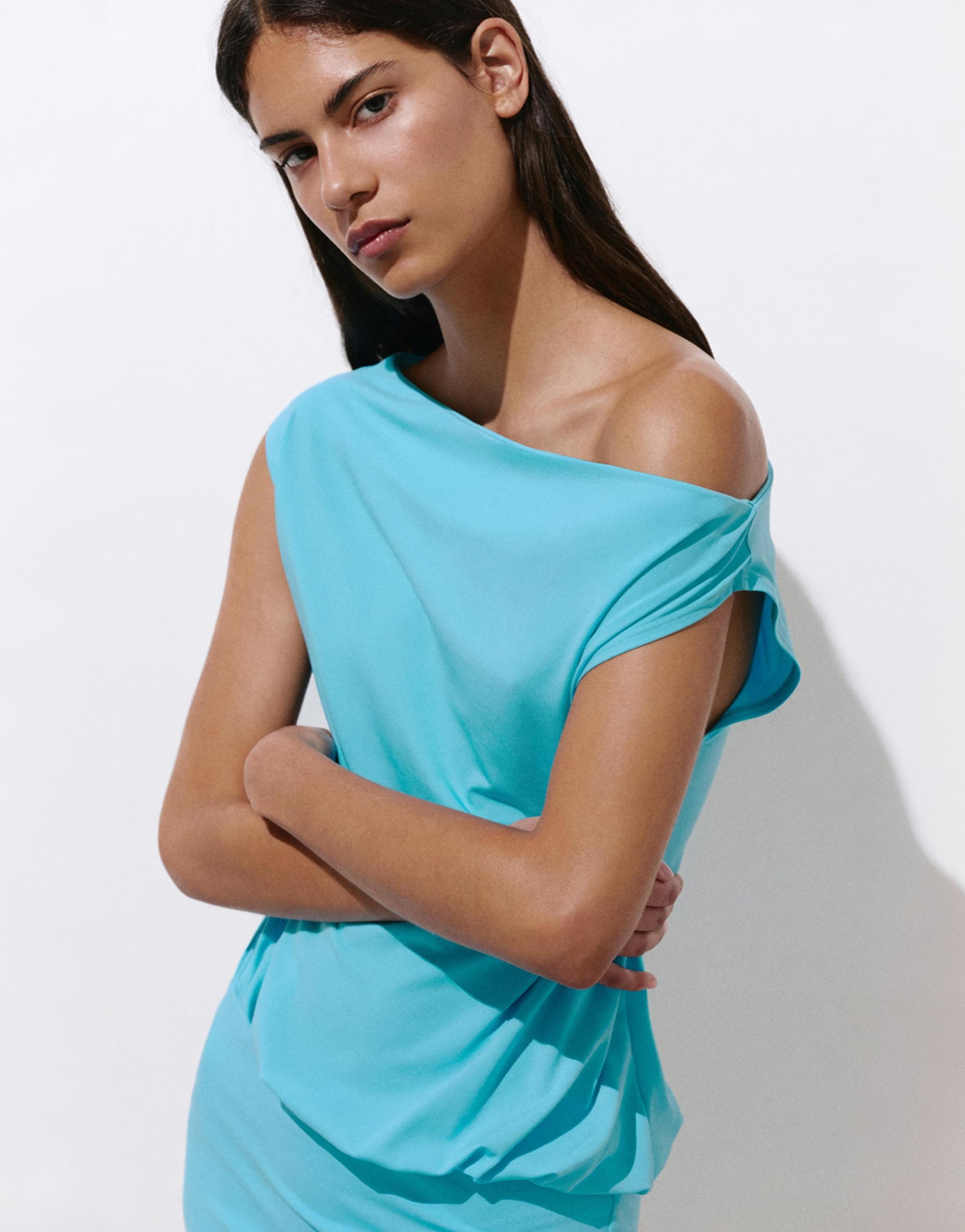 Short asymmetric dress — Turquoise