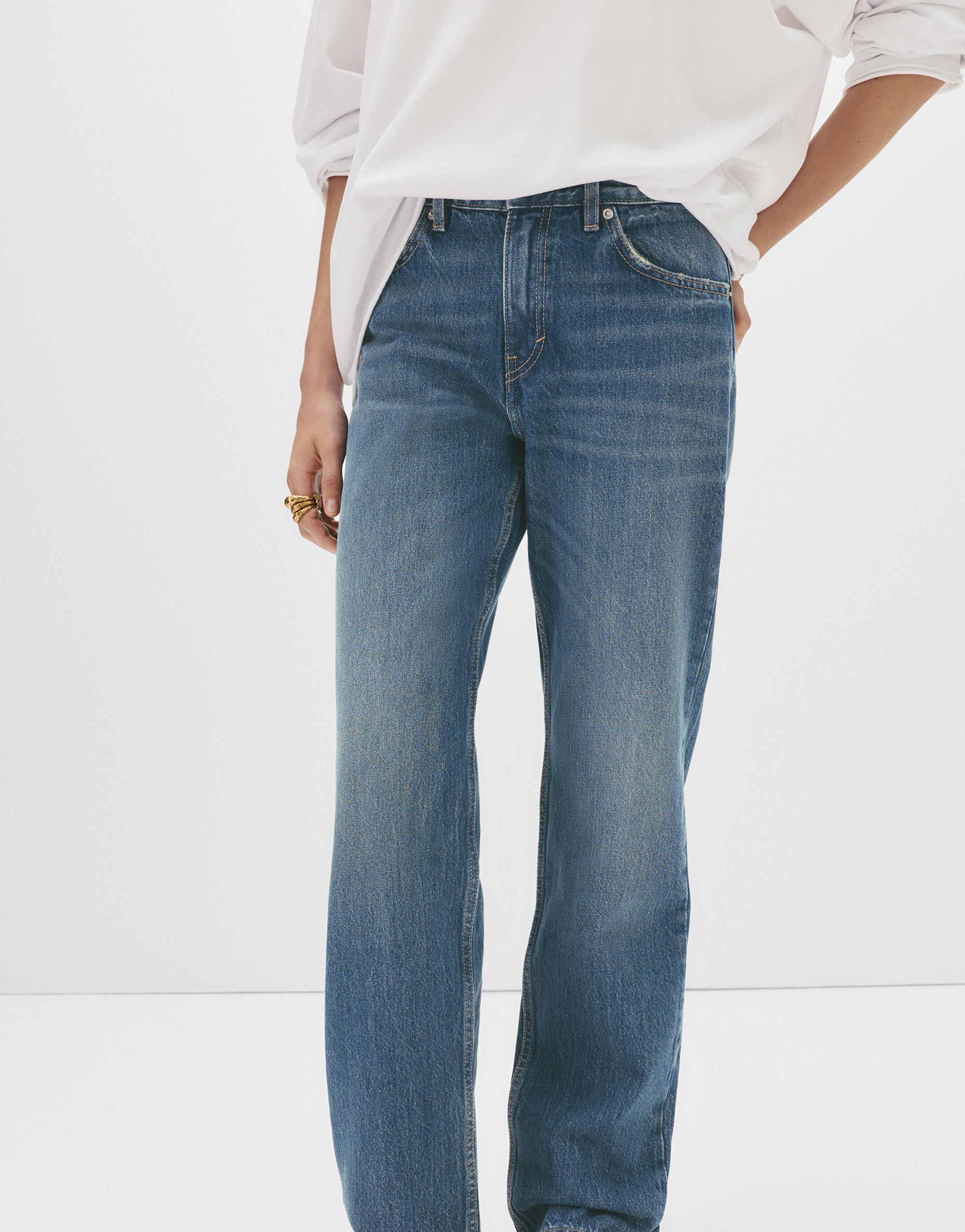 Mid-waist straight-leg jeans — Dark blue