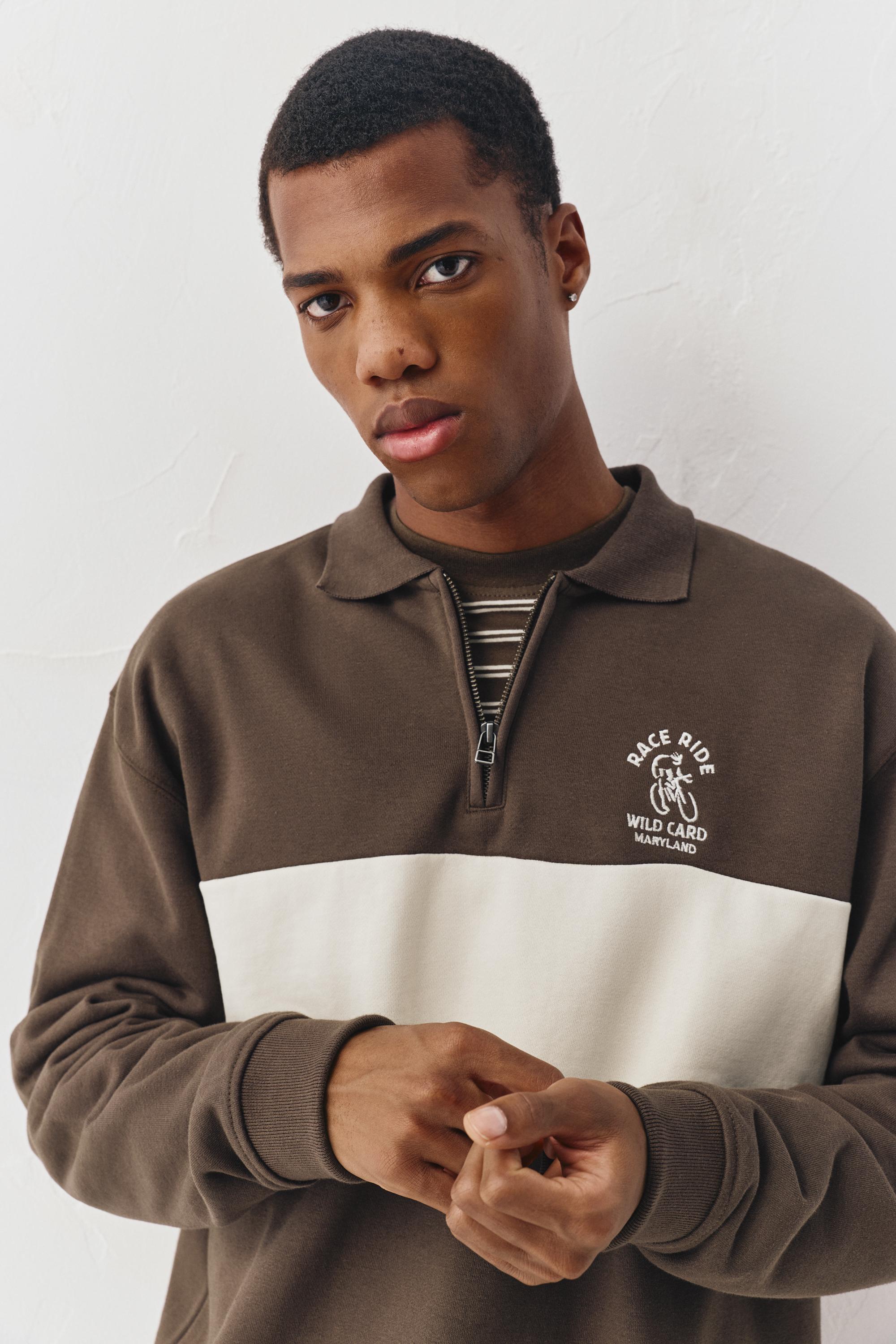 Kahverengi fermuar yakalı sweatshirt - Görsel 8