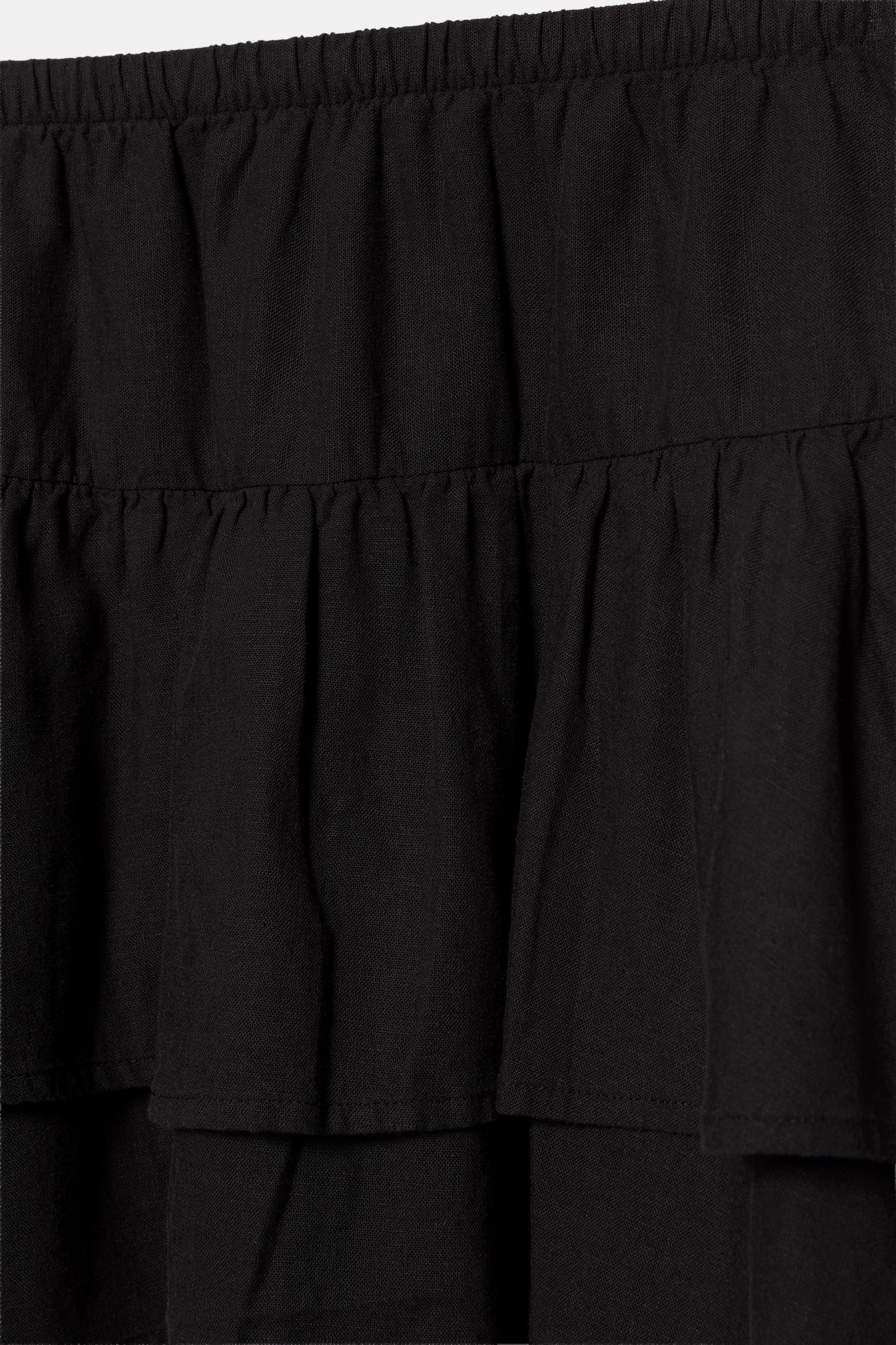Ruffled mini skirt with linen — Black