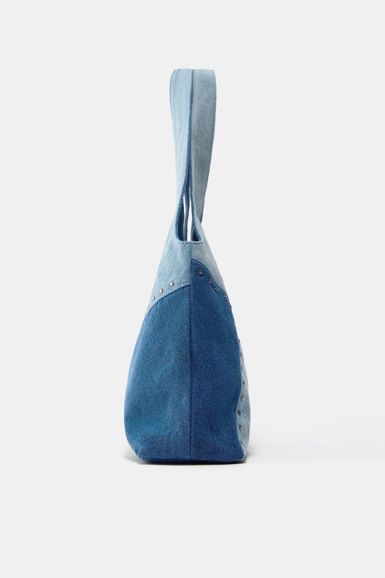 Patchwork denim shopper çanta