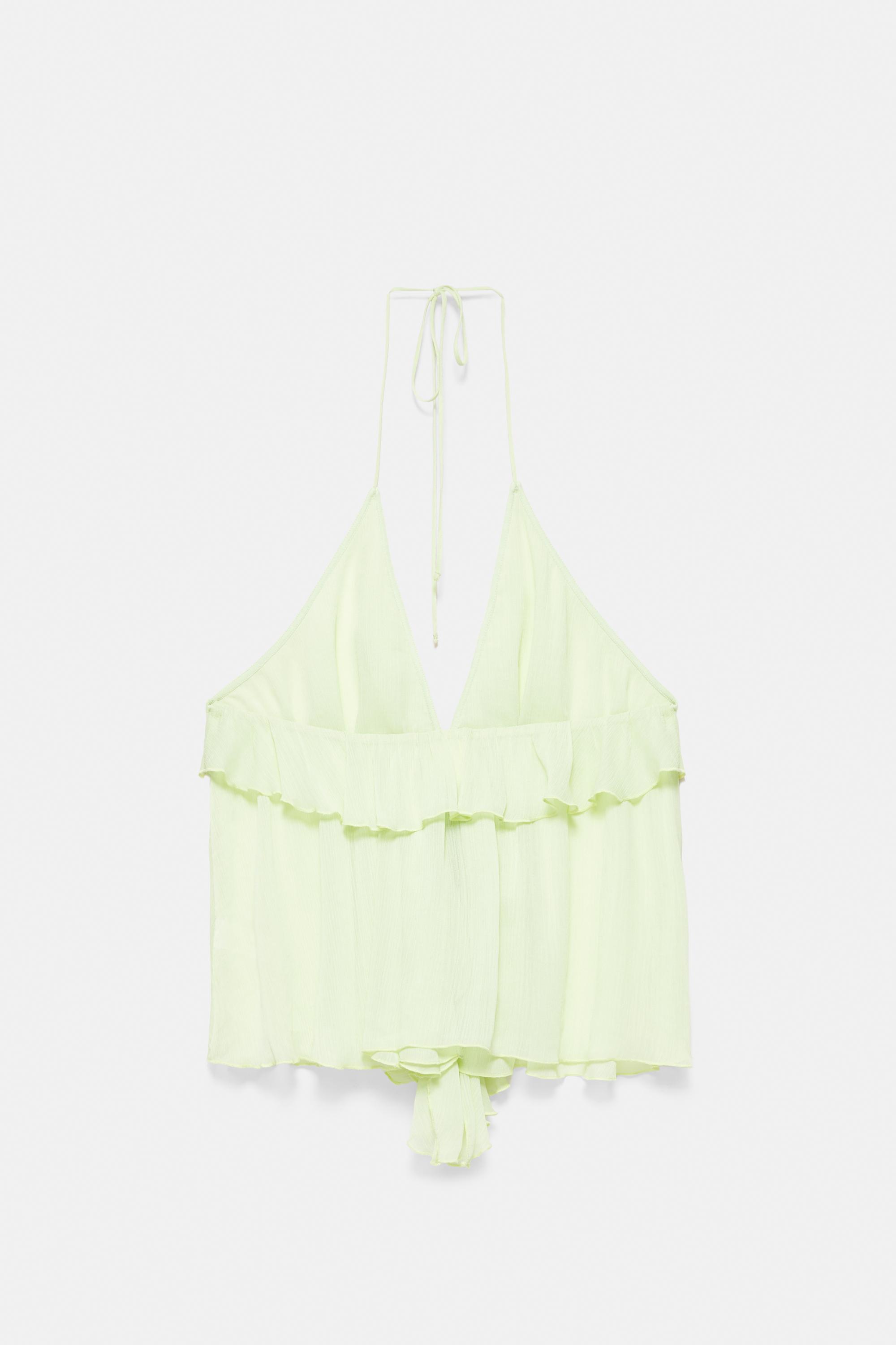 Halter top with ruffles — Apple green