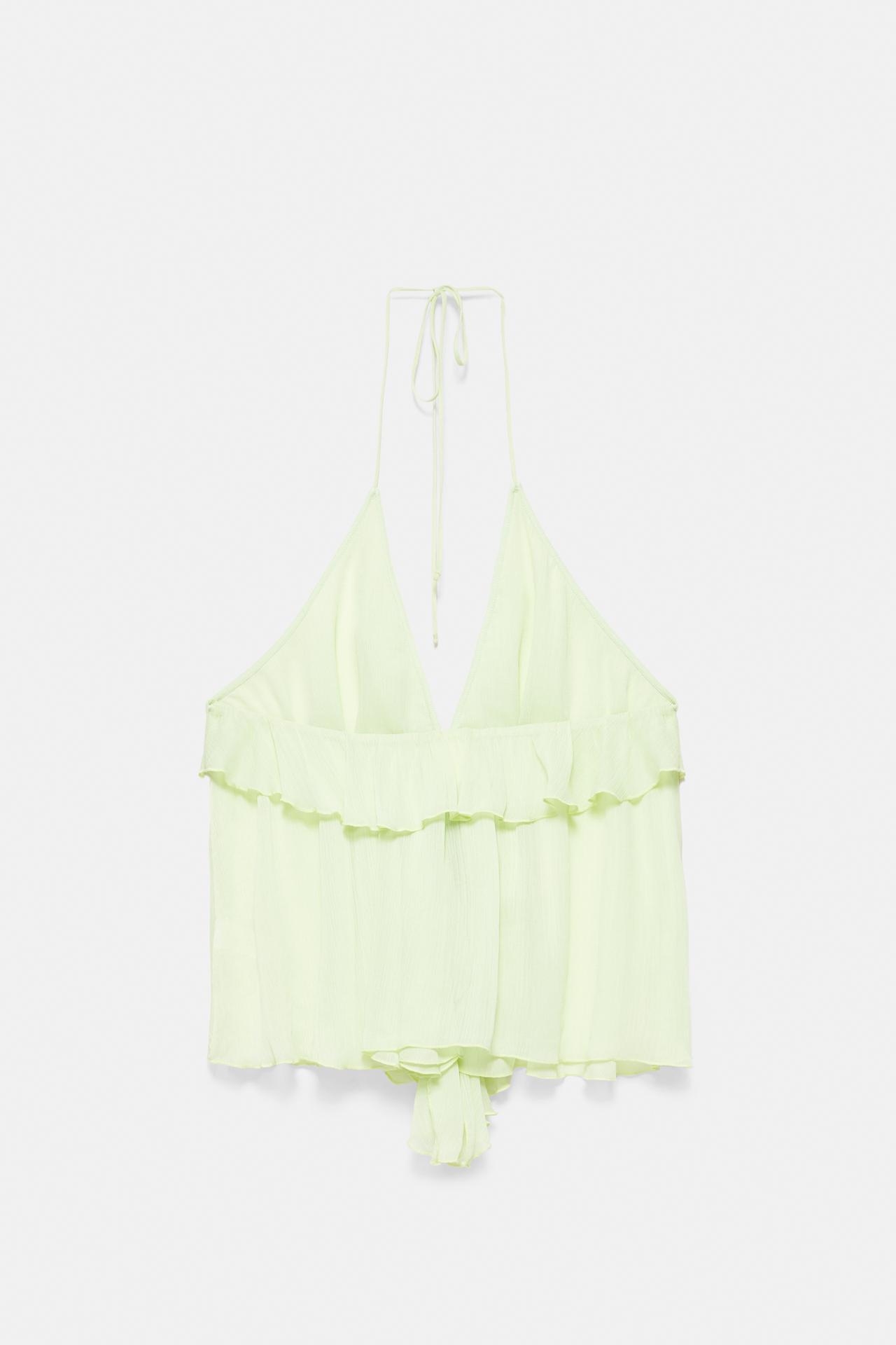 Halter top with ruffles — Apple green