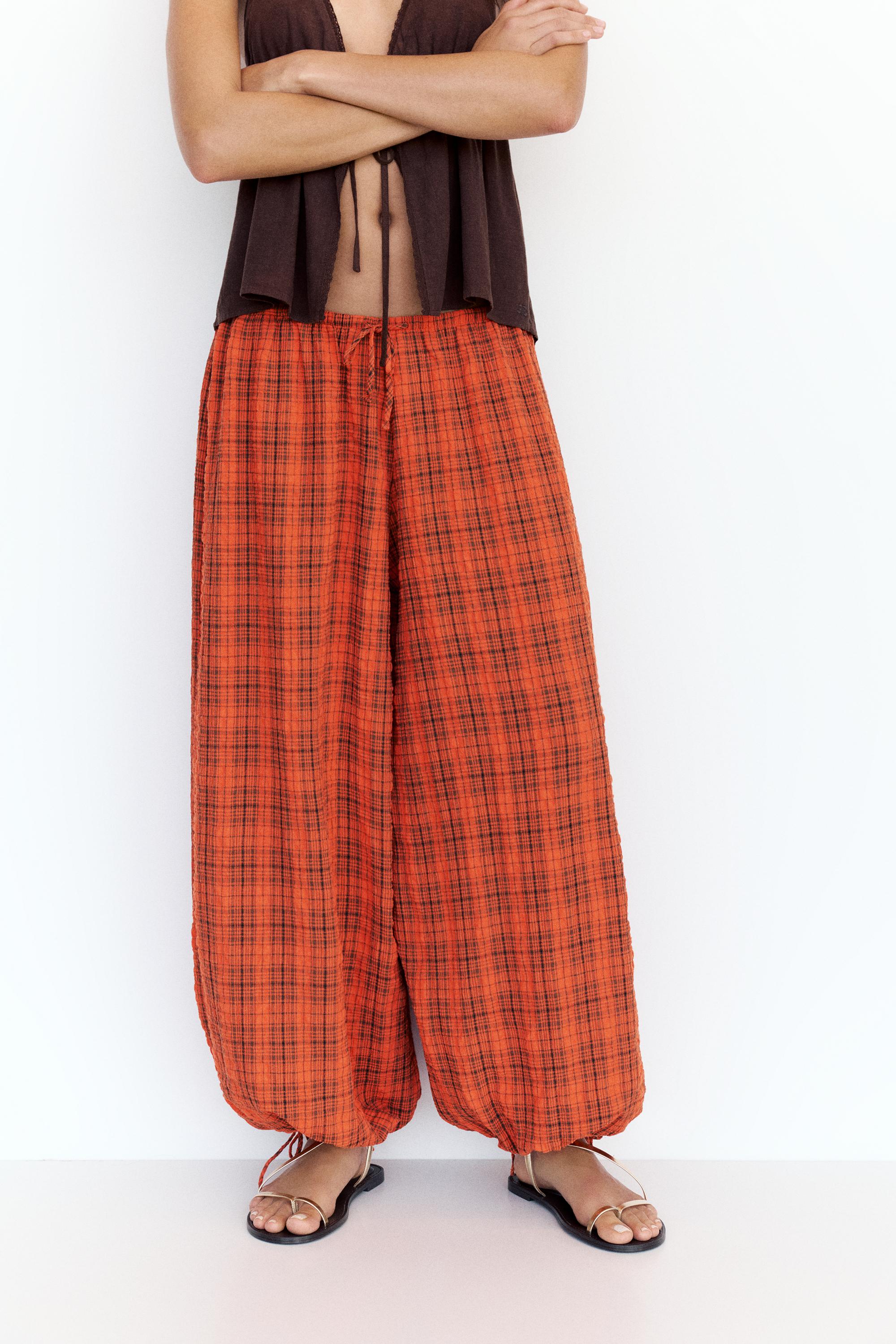 Check sarouel trousers — Red