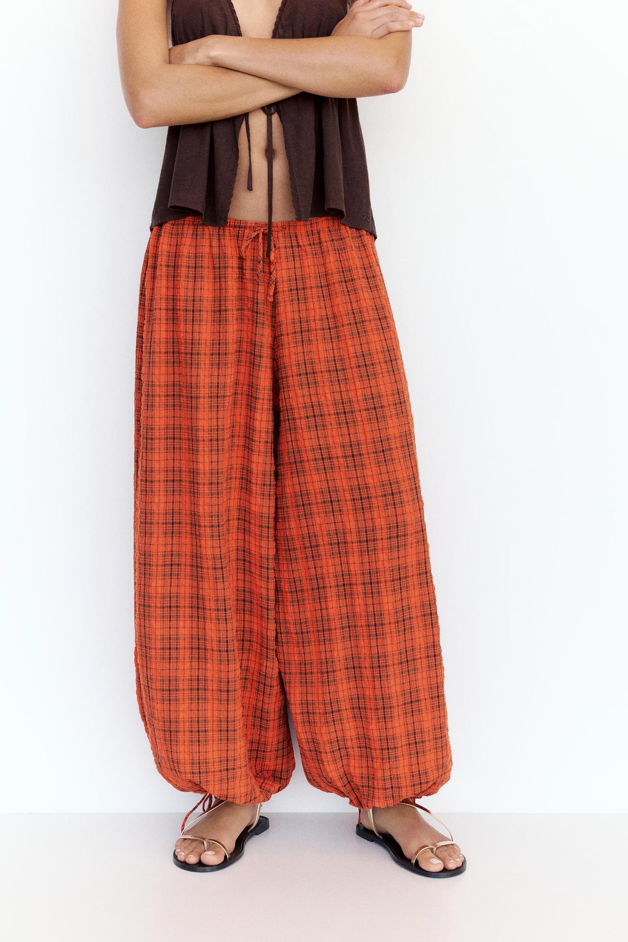 Check sarouel trousers — Red