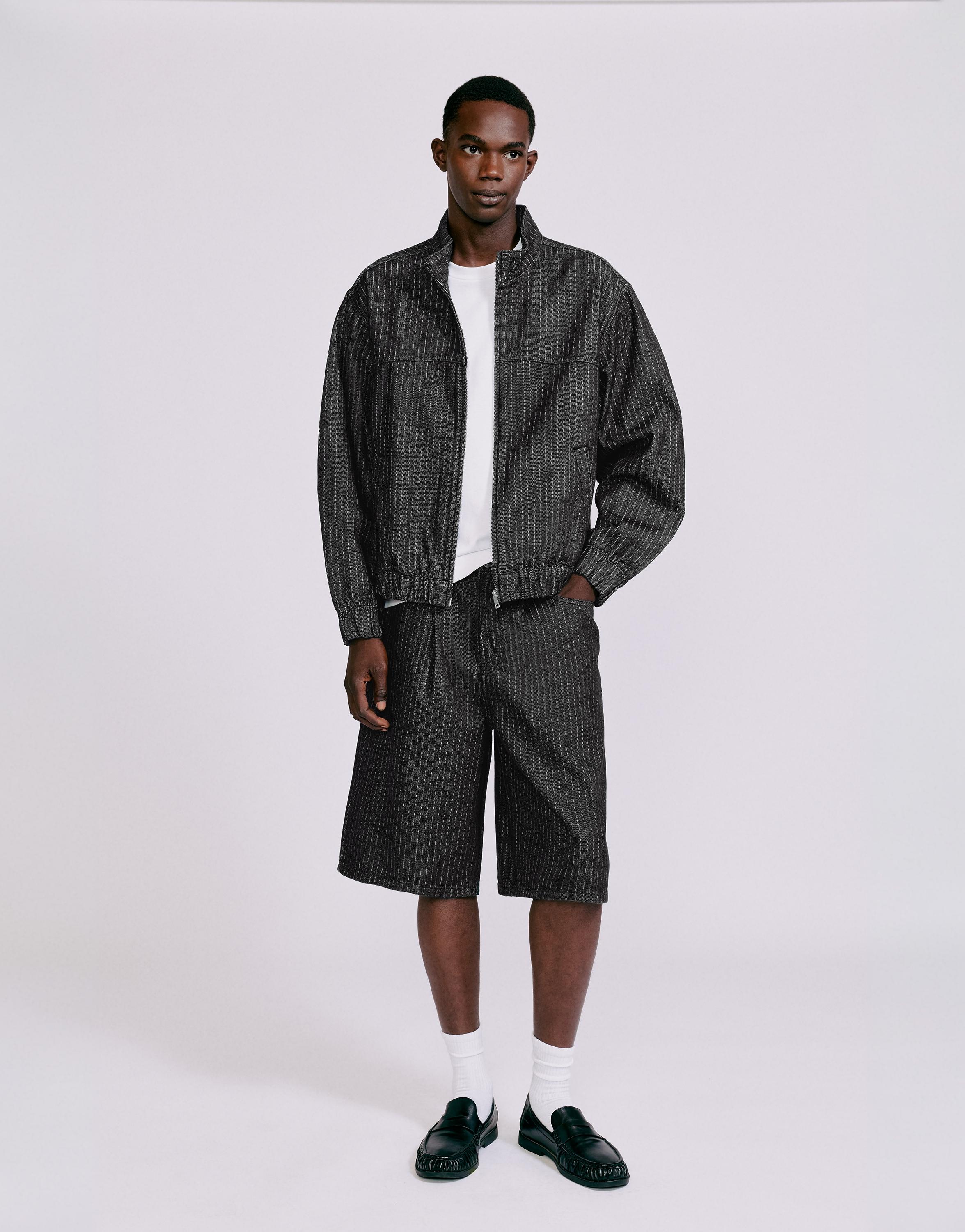 Pinstripe skater denim Bermuda shorts — Black