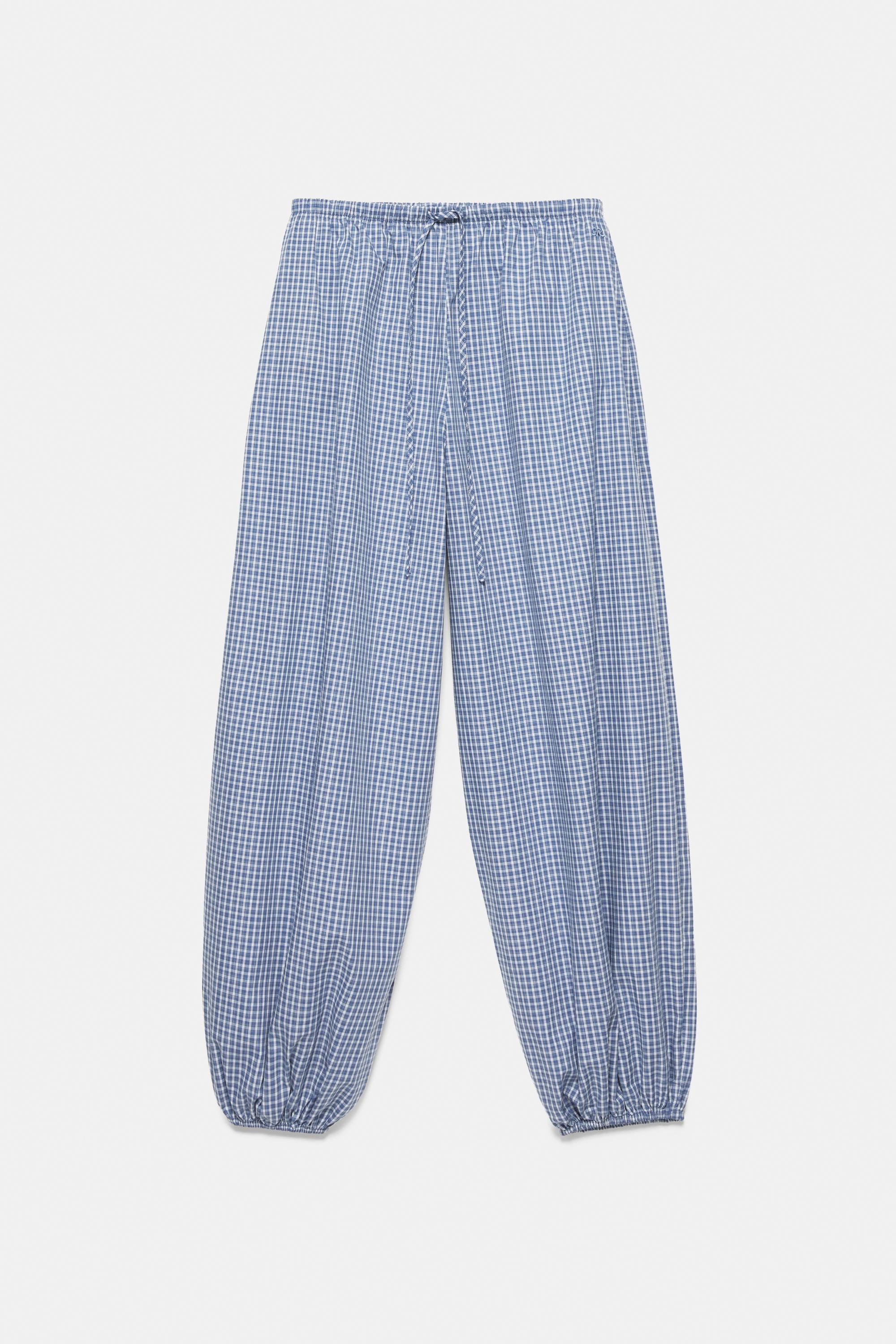 Check sarouel trousers — Medium blue