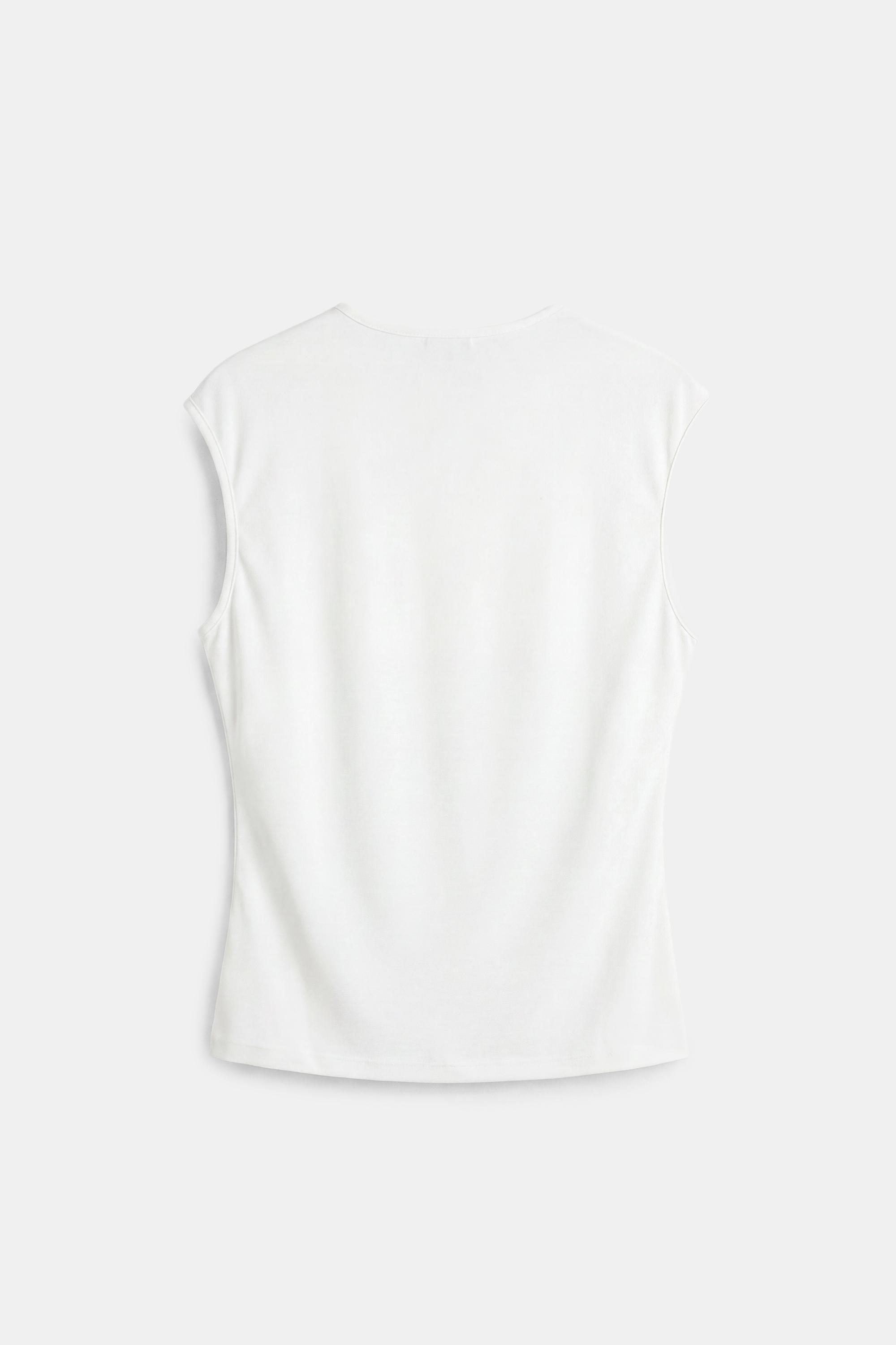 Gathered tie-neck top — Ecru