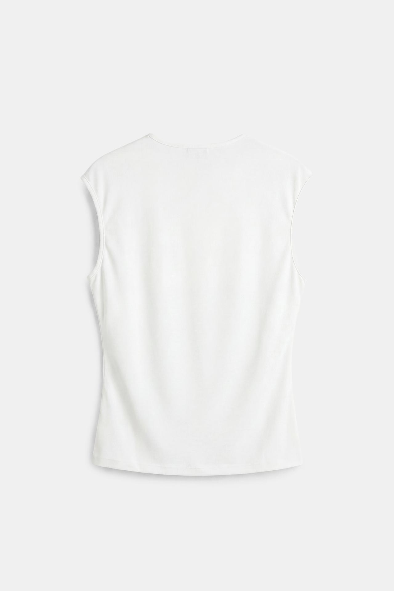 Gathered tie-neck top — Ecru