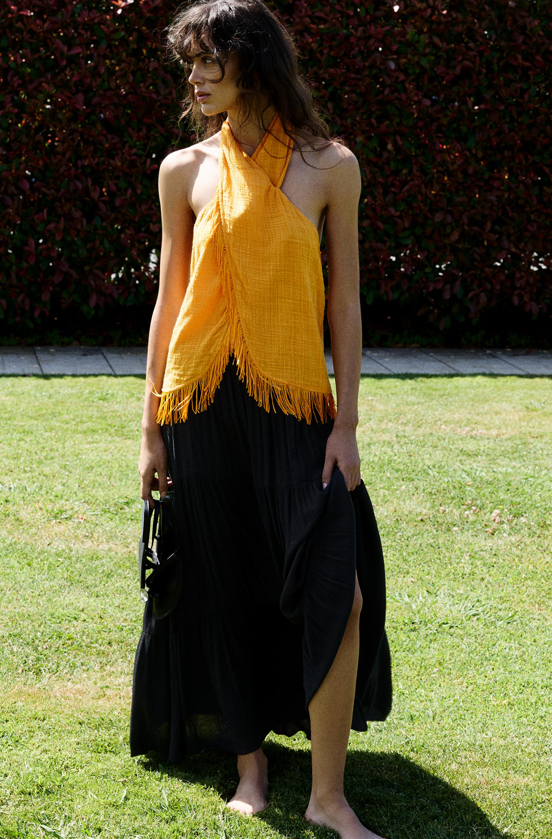 Flowy paneled midi skirt — Black