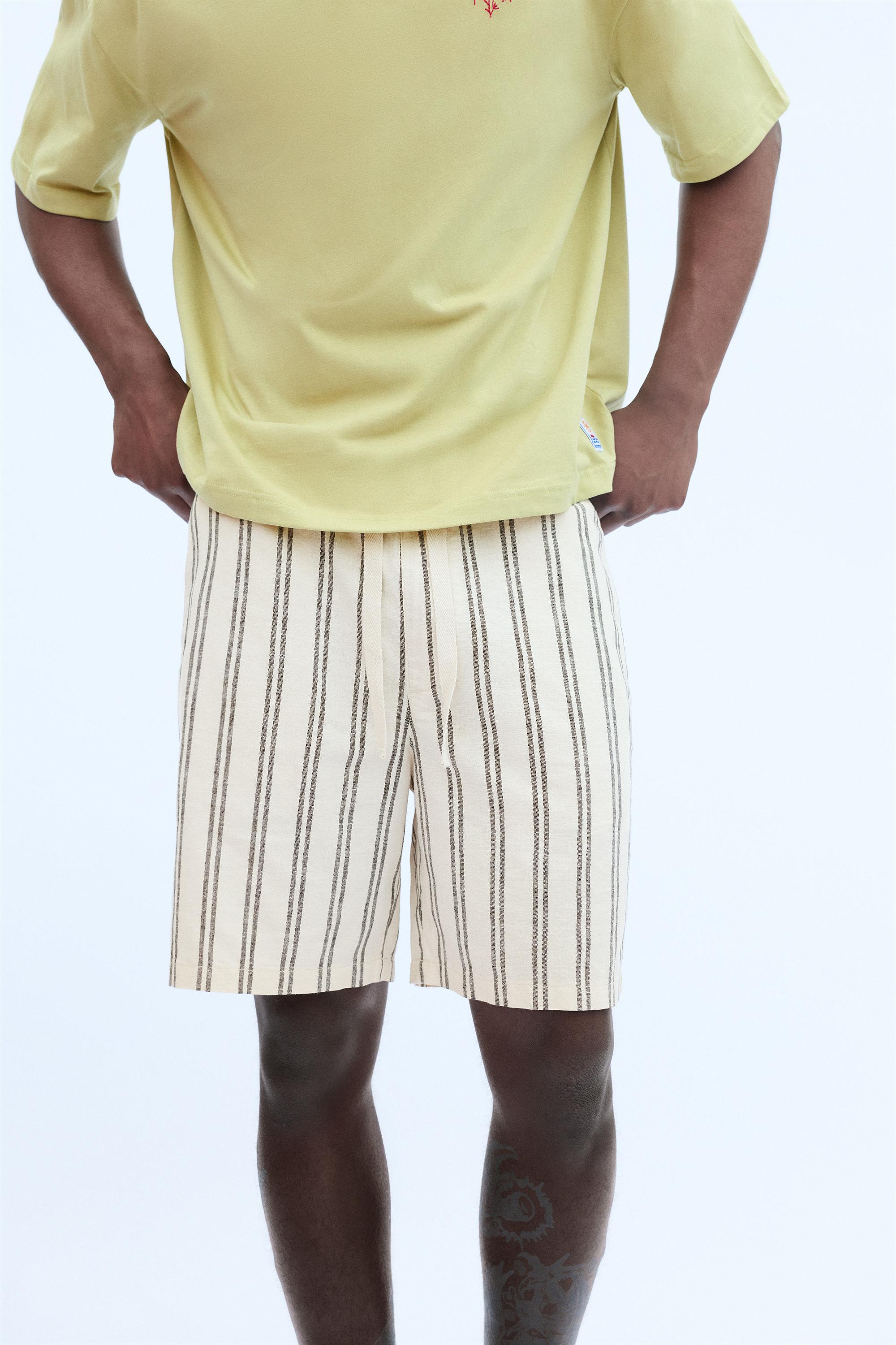 Linen blend jogger Bermuda shorts — White/Marble