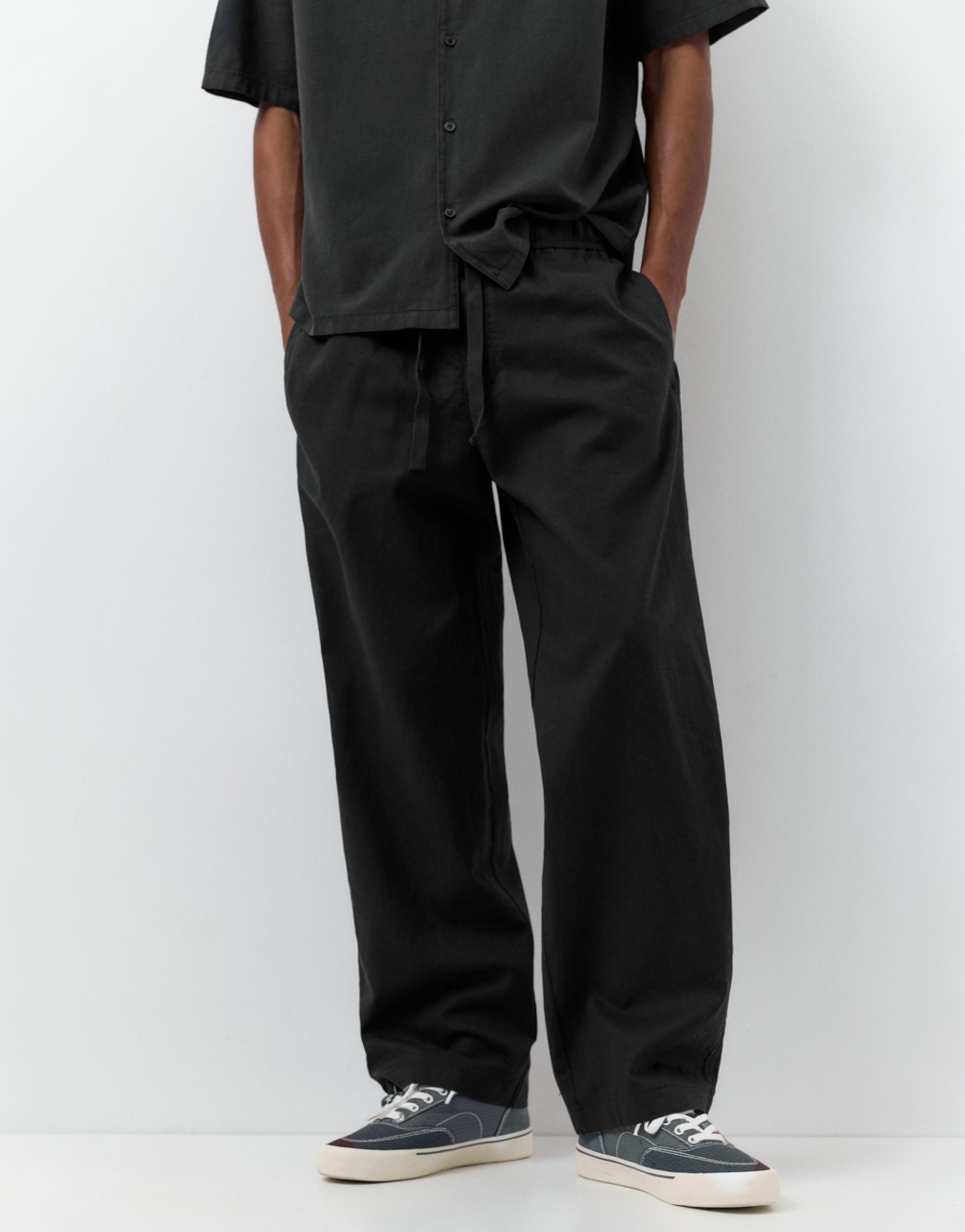 Linen blend jogger trousers — Black