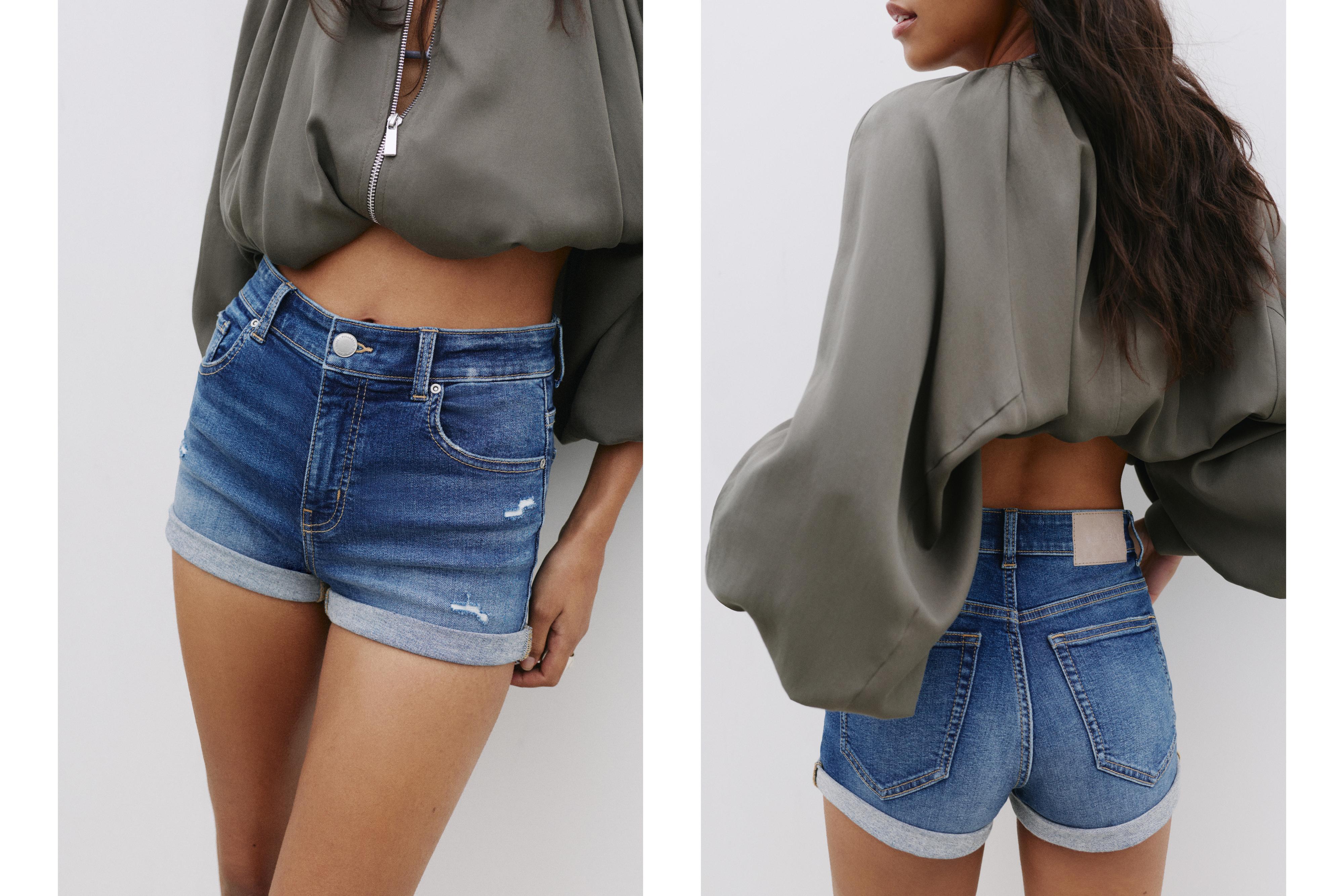 Mid-waist denim shorts — Medium blue