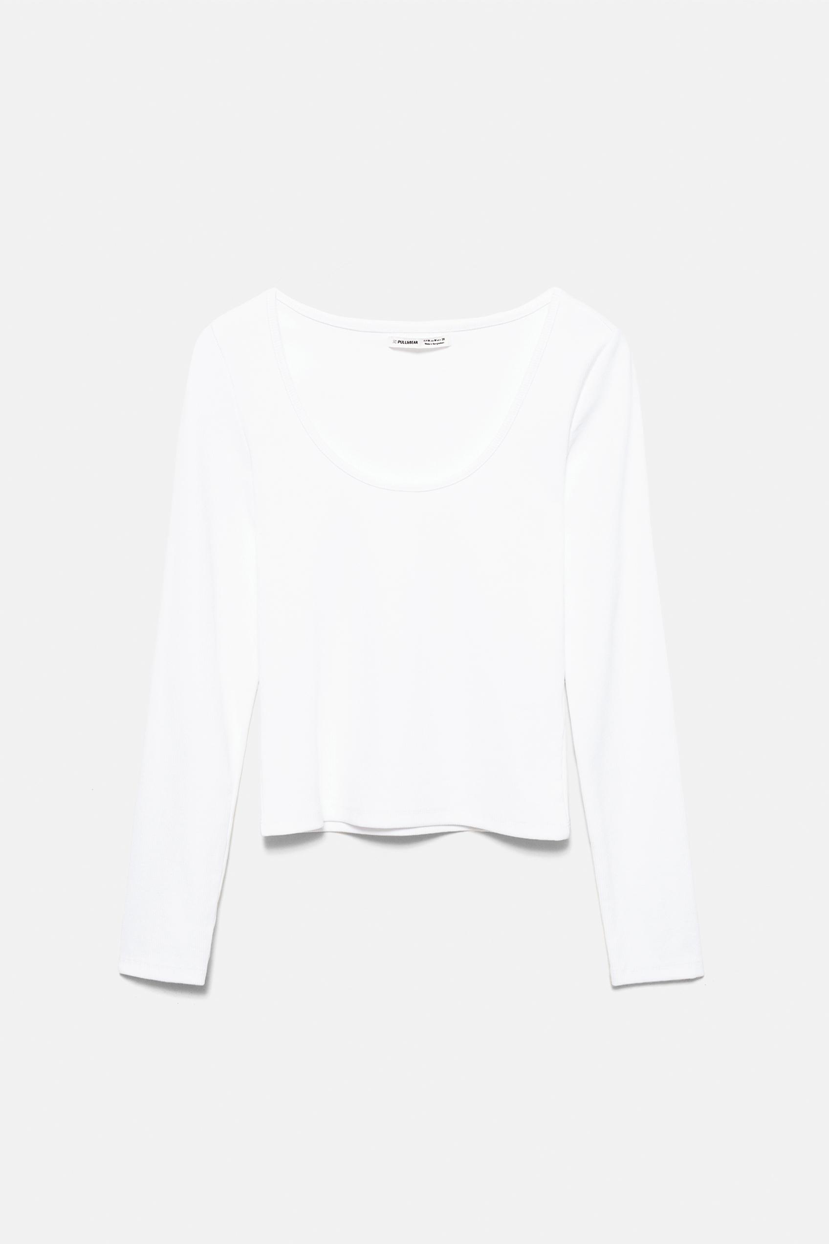 Ribbed round neck T-shirt — White