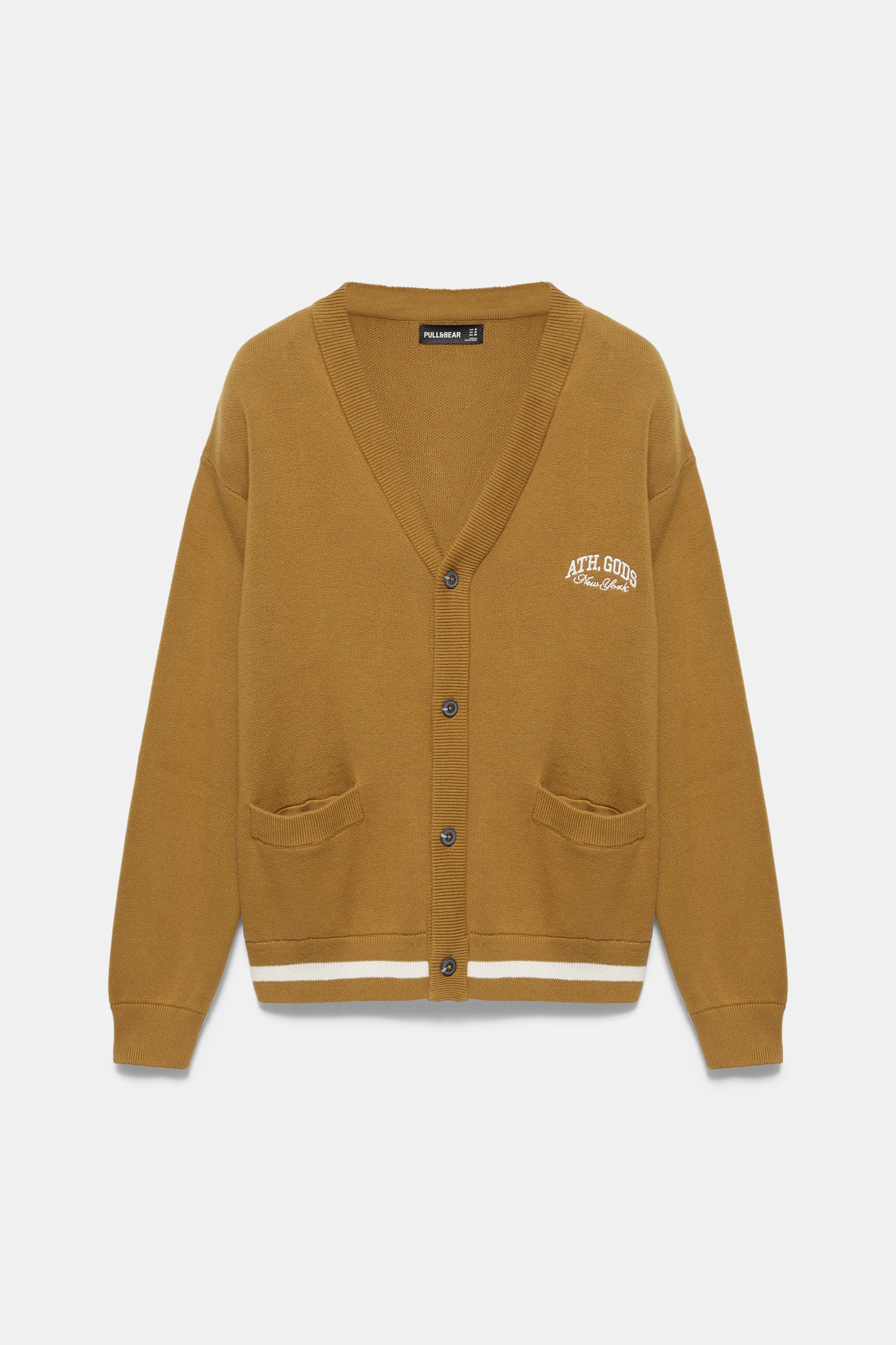 Embroidered varsity cardigan — Tobacco brown