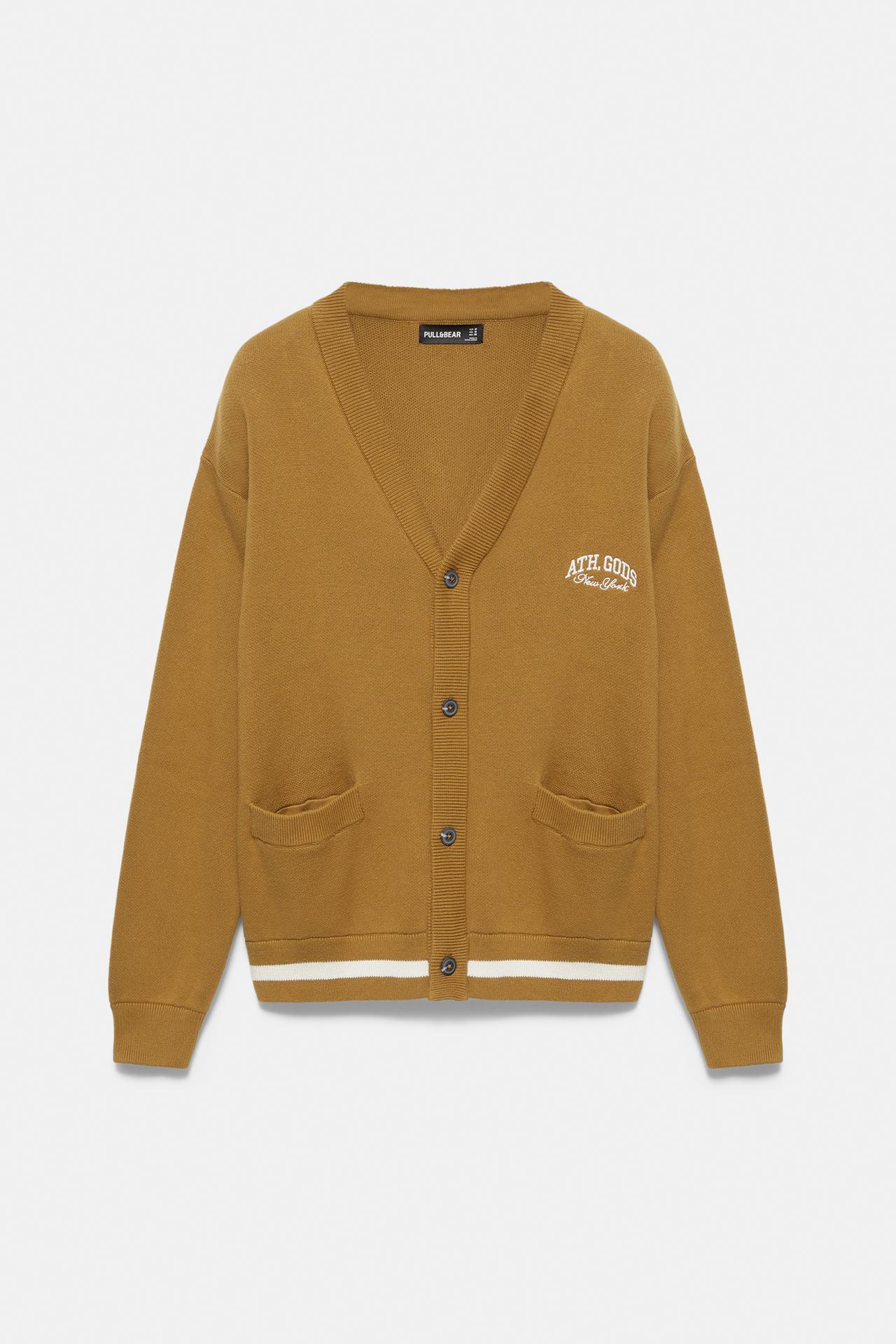Embroidered varsity cardigan — Tobacco brown