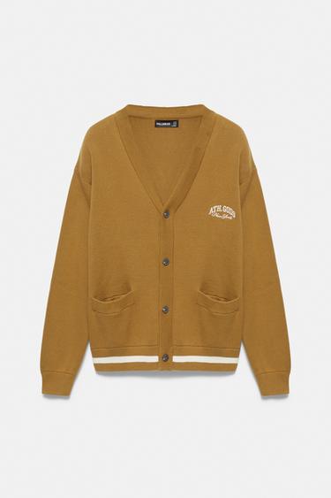 Embroidered varsity cardigan — Tobacco brown 6
