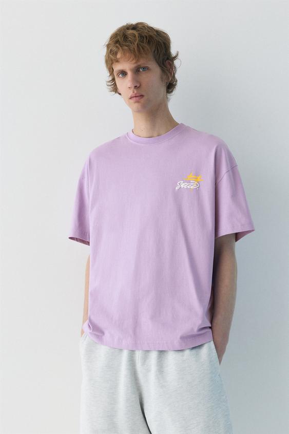 T-shirt Homme Pull & Bear Xdye Bleu Nuage « Bienvenue à Bord » - Taille M - Neuf