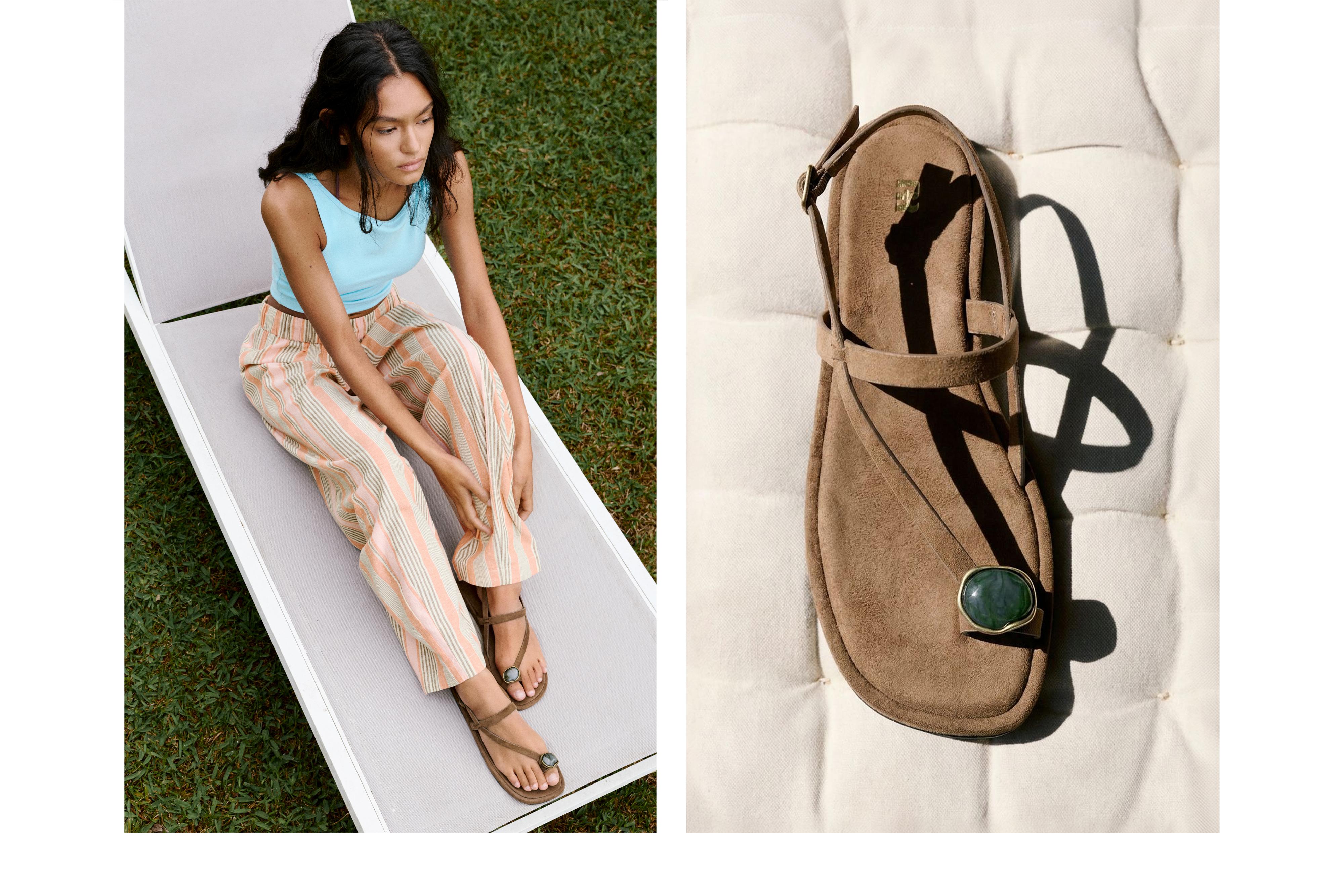 Embellished flat sandals — Brown