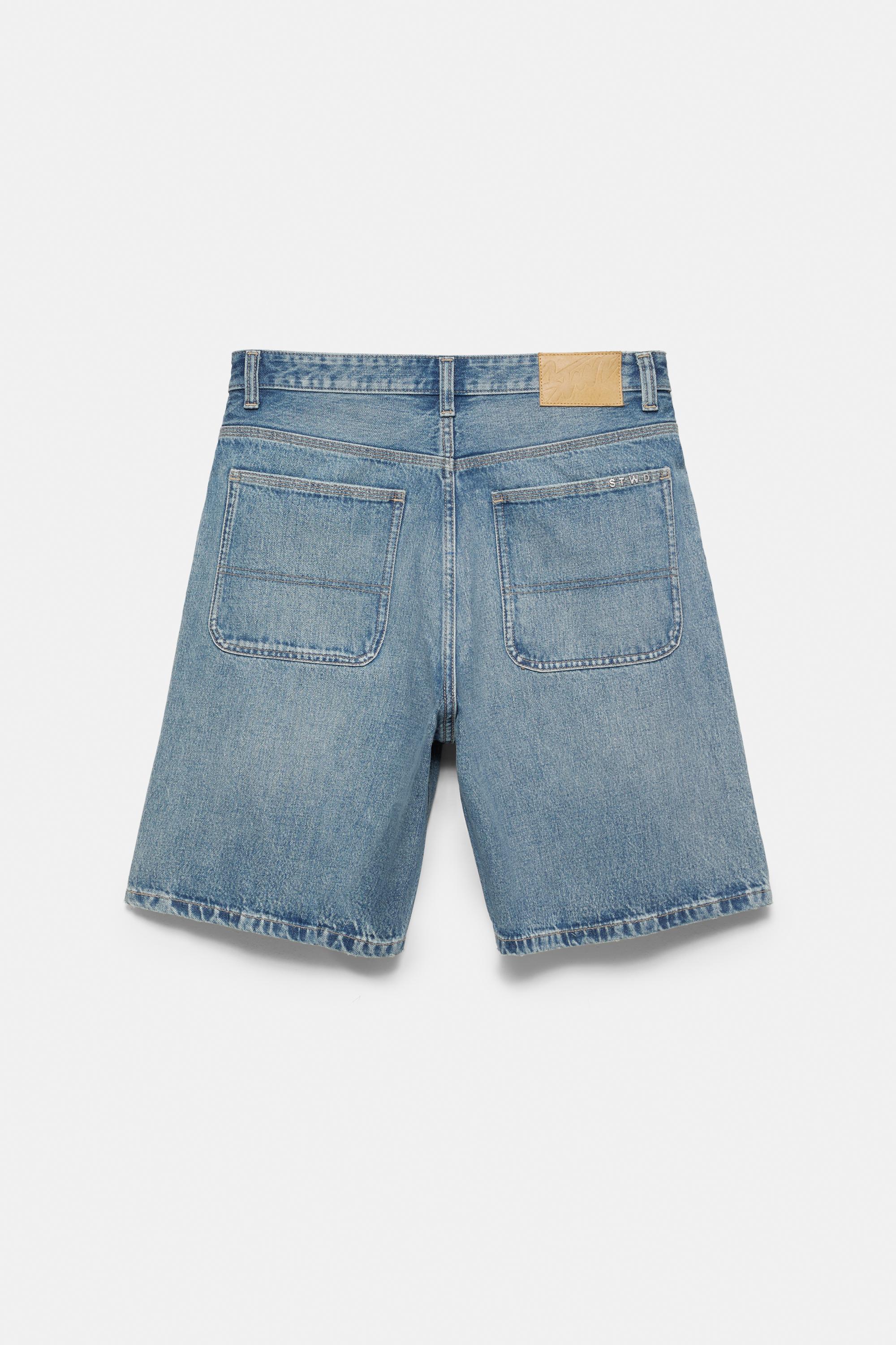 Baggy relaxed fit denim Bermuda shorts — Greenish blue