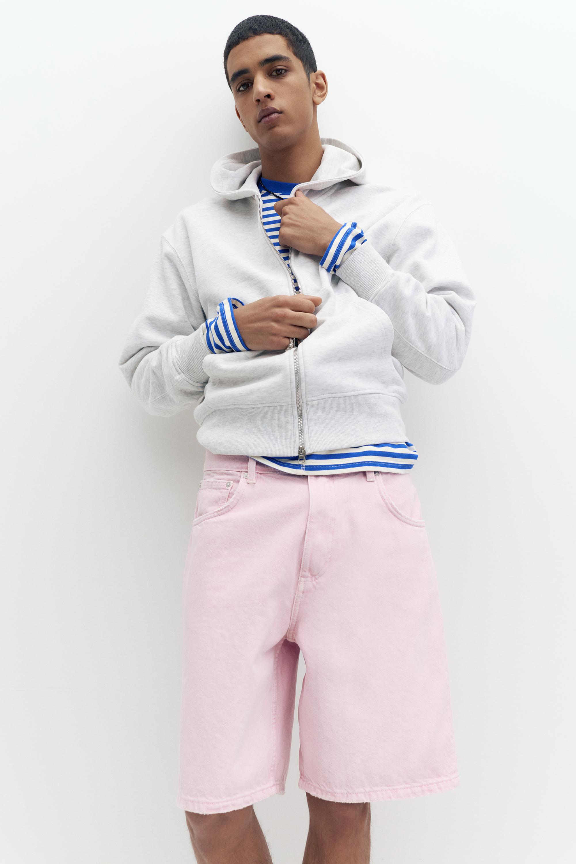 Baggy denim Bermuda shorts — Rose pink