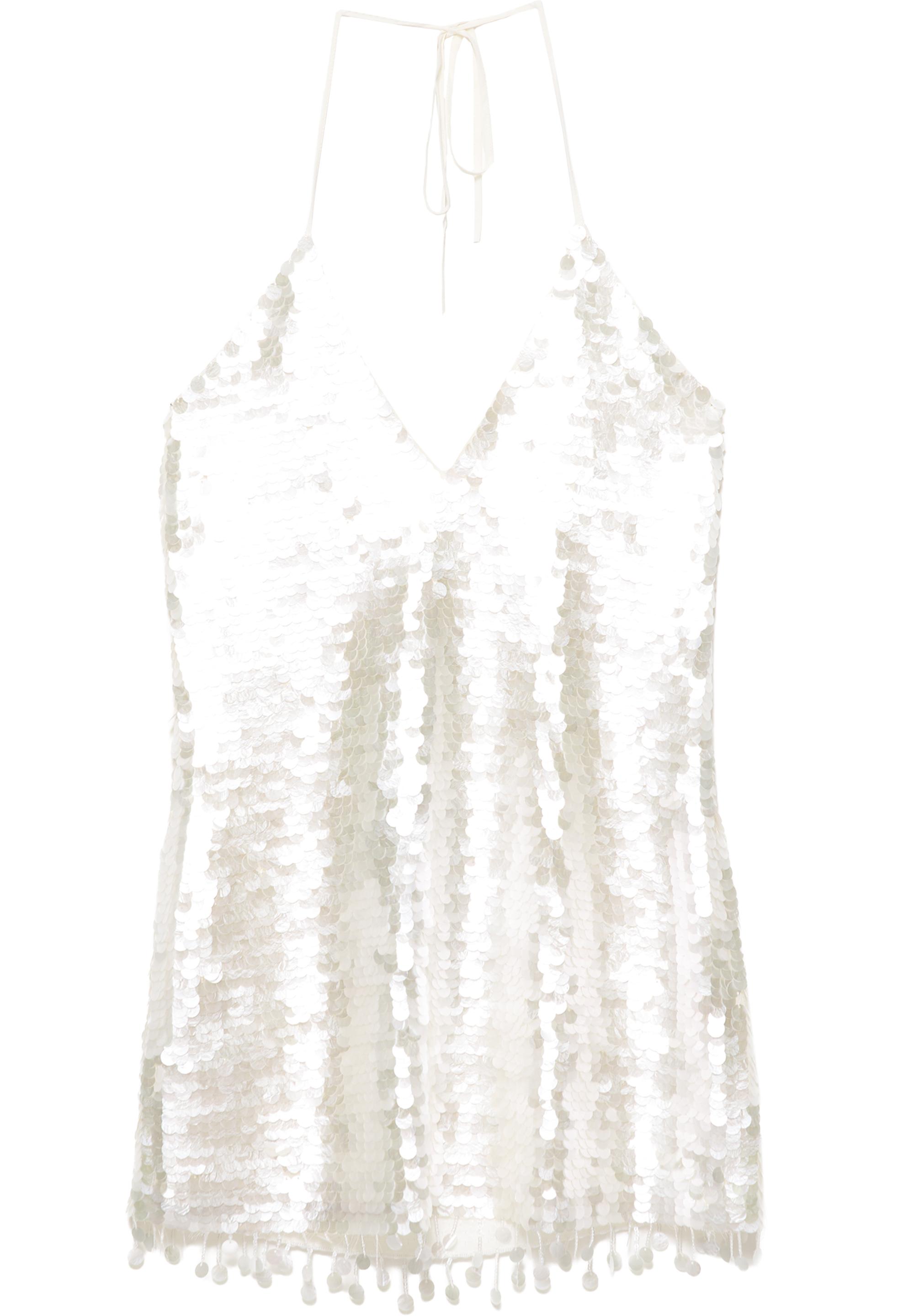 Short sequin halter dress — Ecru