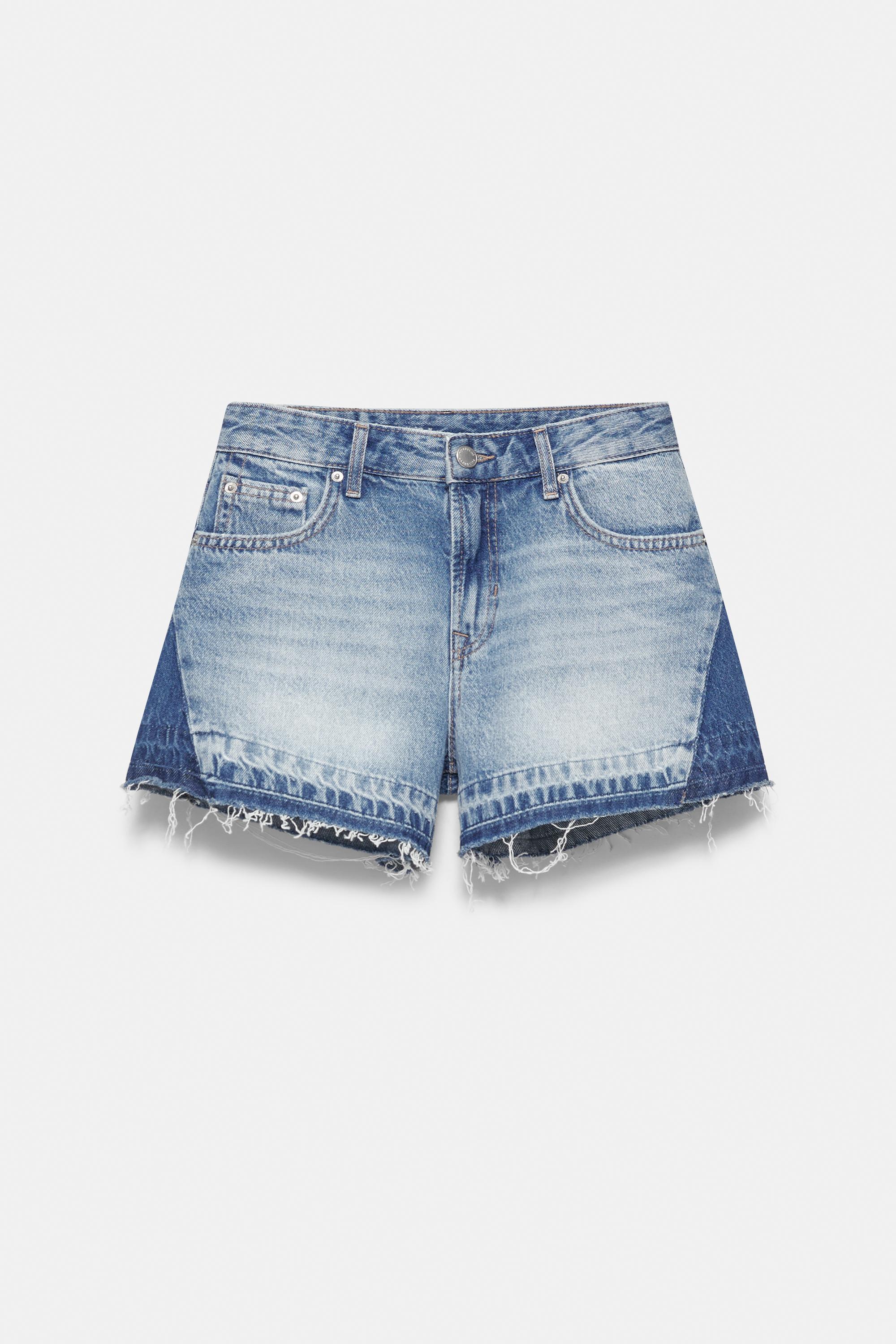 Patchwork denim Bermuda shorts — Medium blue