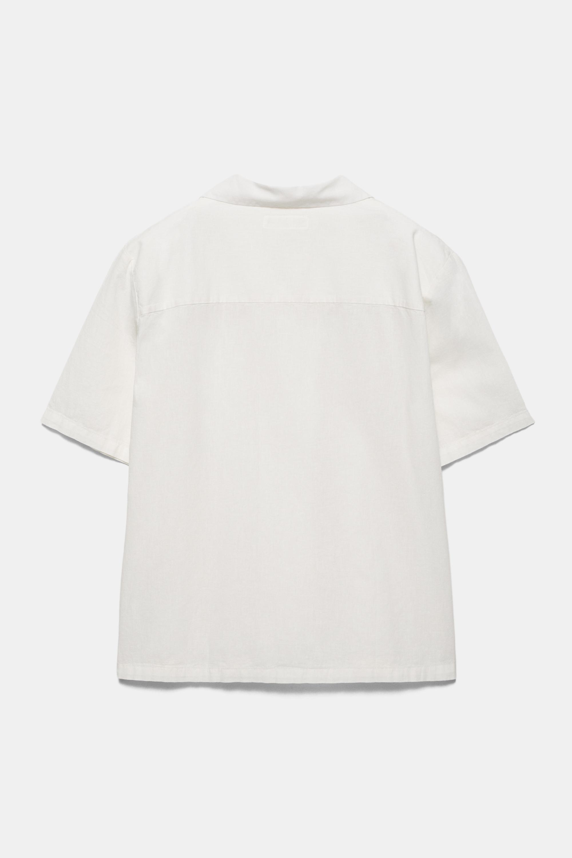 Short sleeve linen blend shirt — Off white