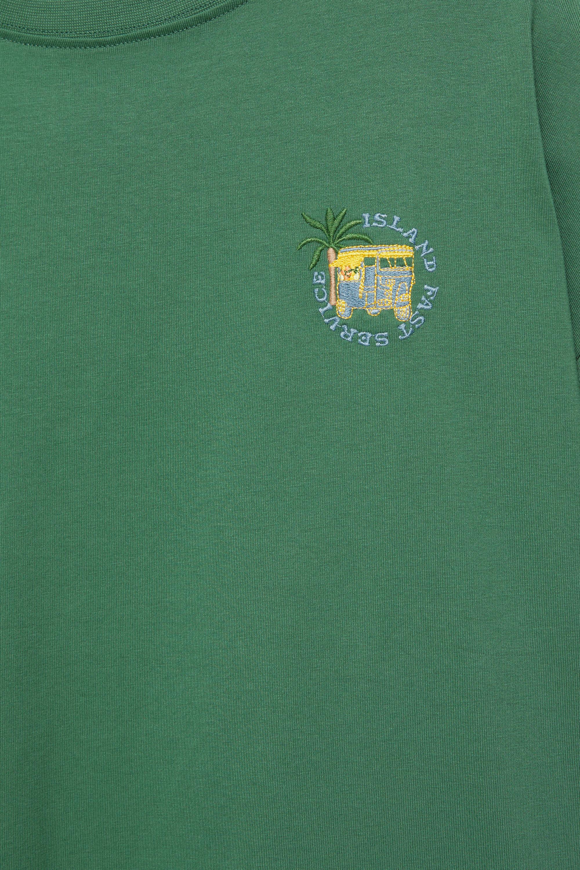 Relaxed embroidered T-shirt — Dark green marl