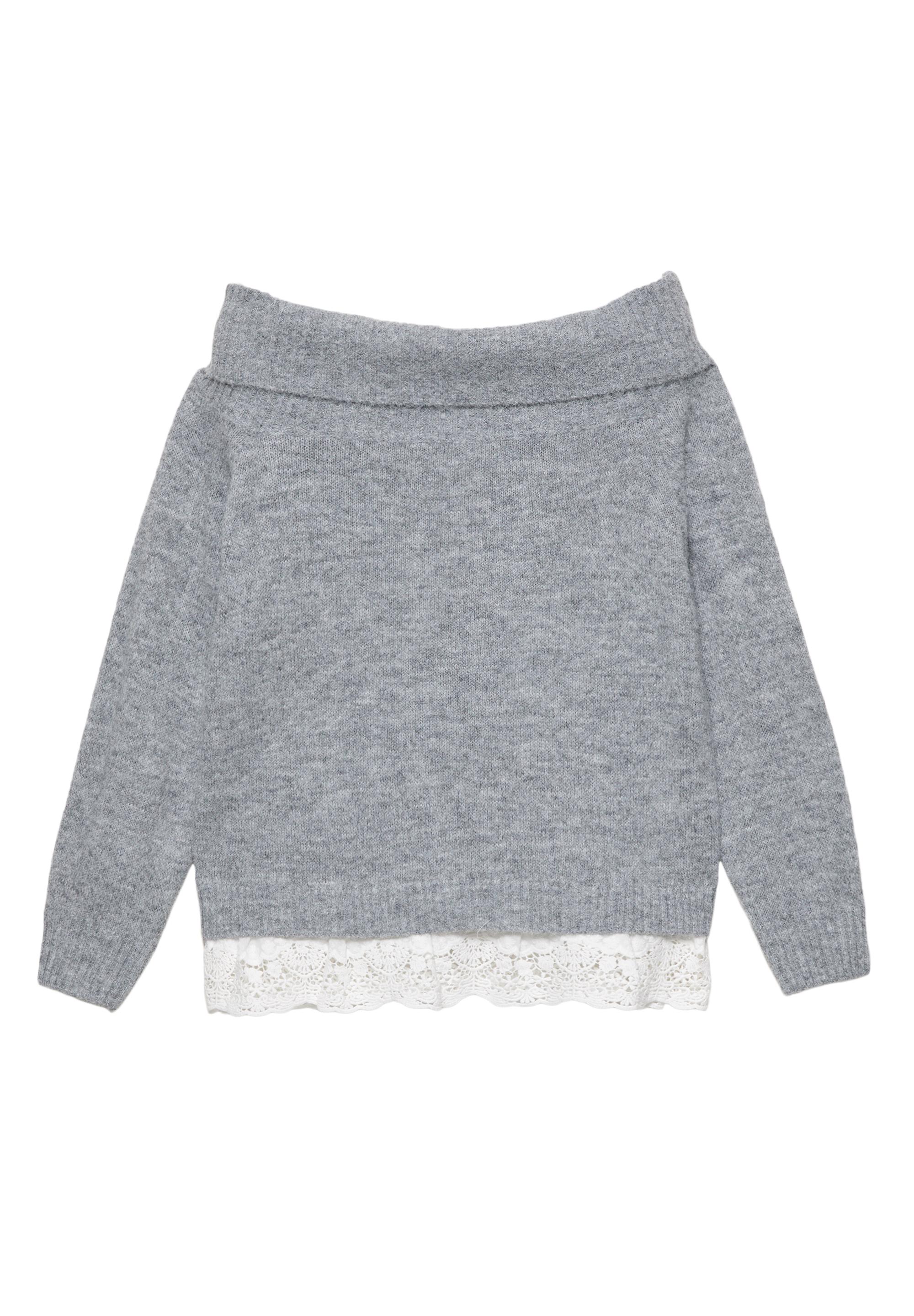 Bardot jumper with combined lace — Grey marl