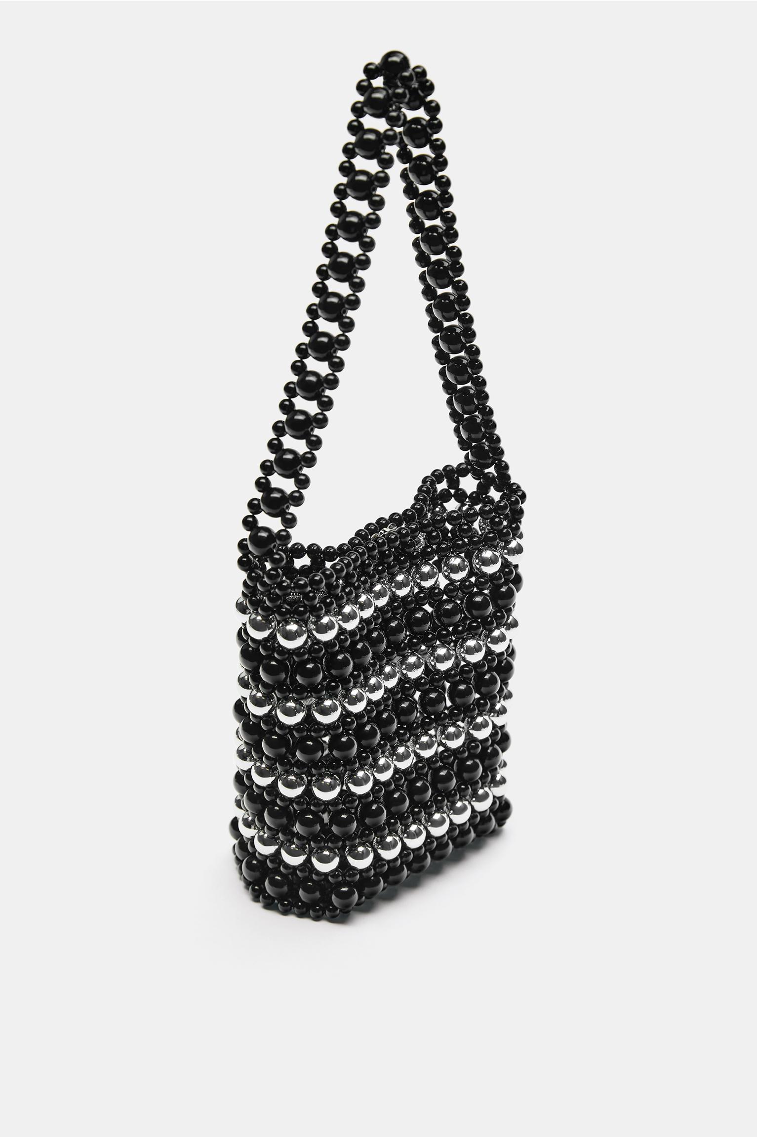 Striped beaded handbag — Black