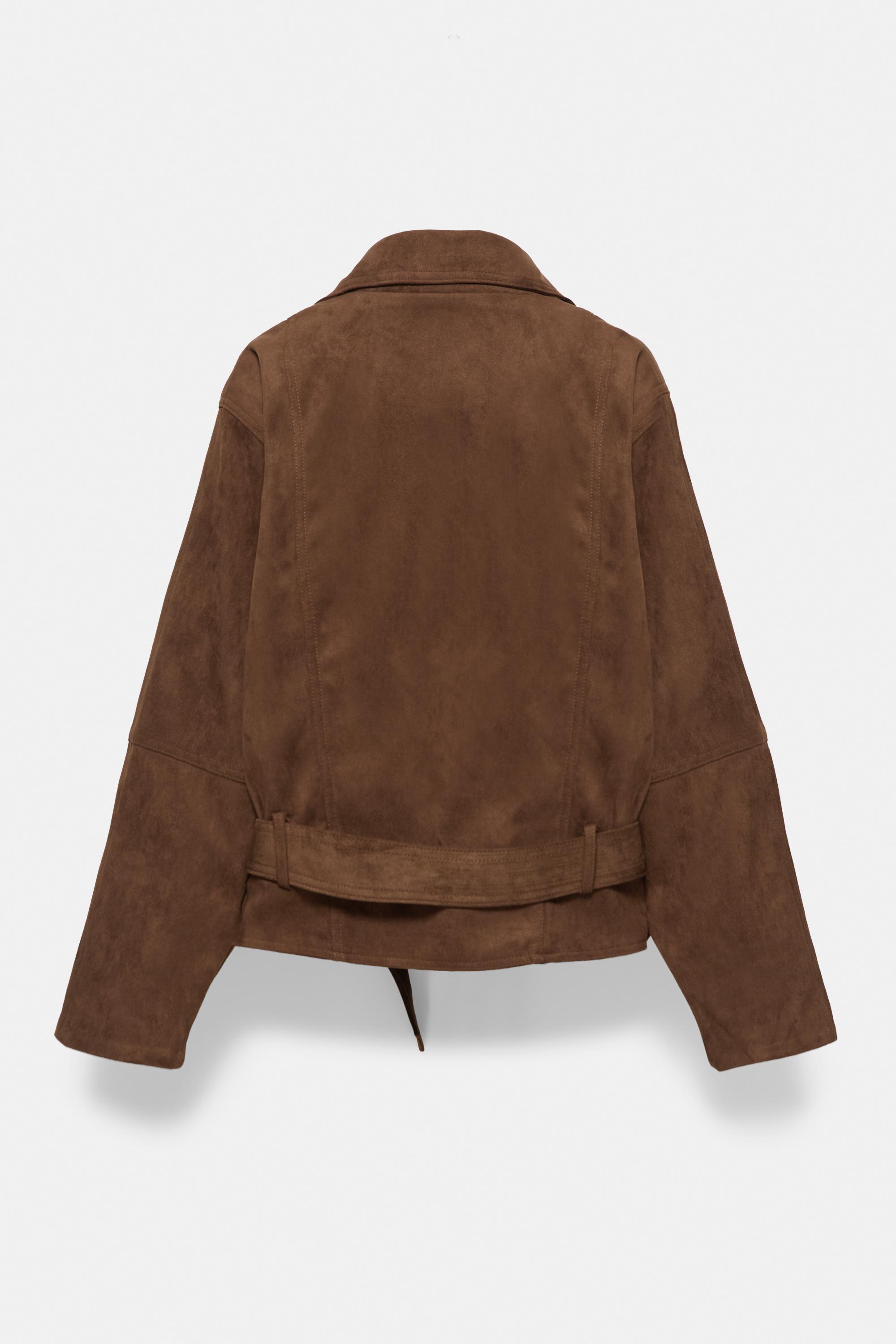 Faux suede short trench coat — Brown