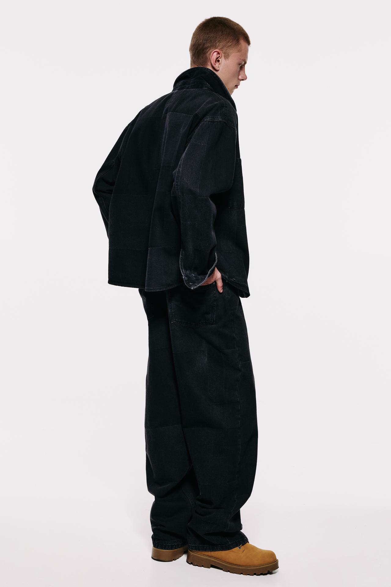 Jacquard denim overshirt — Faded black