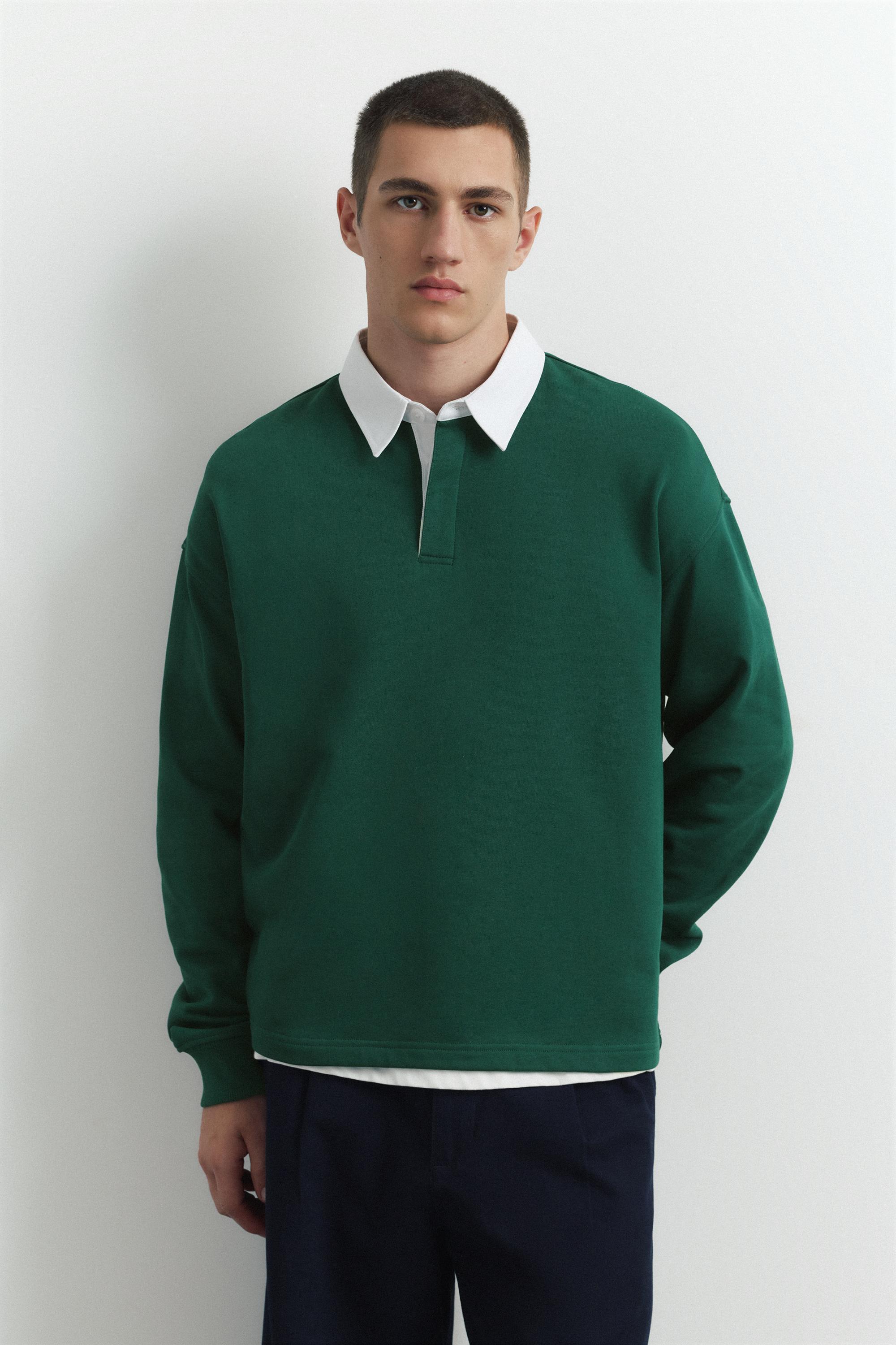 Long sleeve striped polo shirt — Green