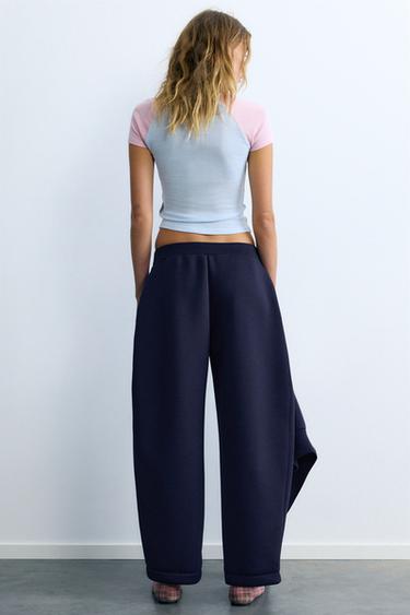 Neoprene-effect barrel trousers — Navy 4