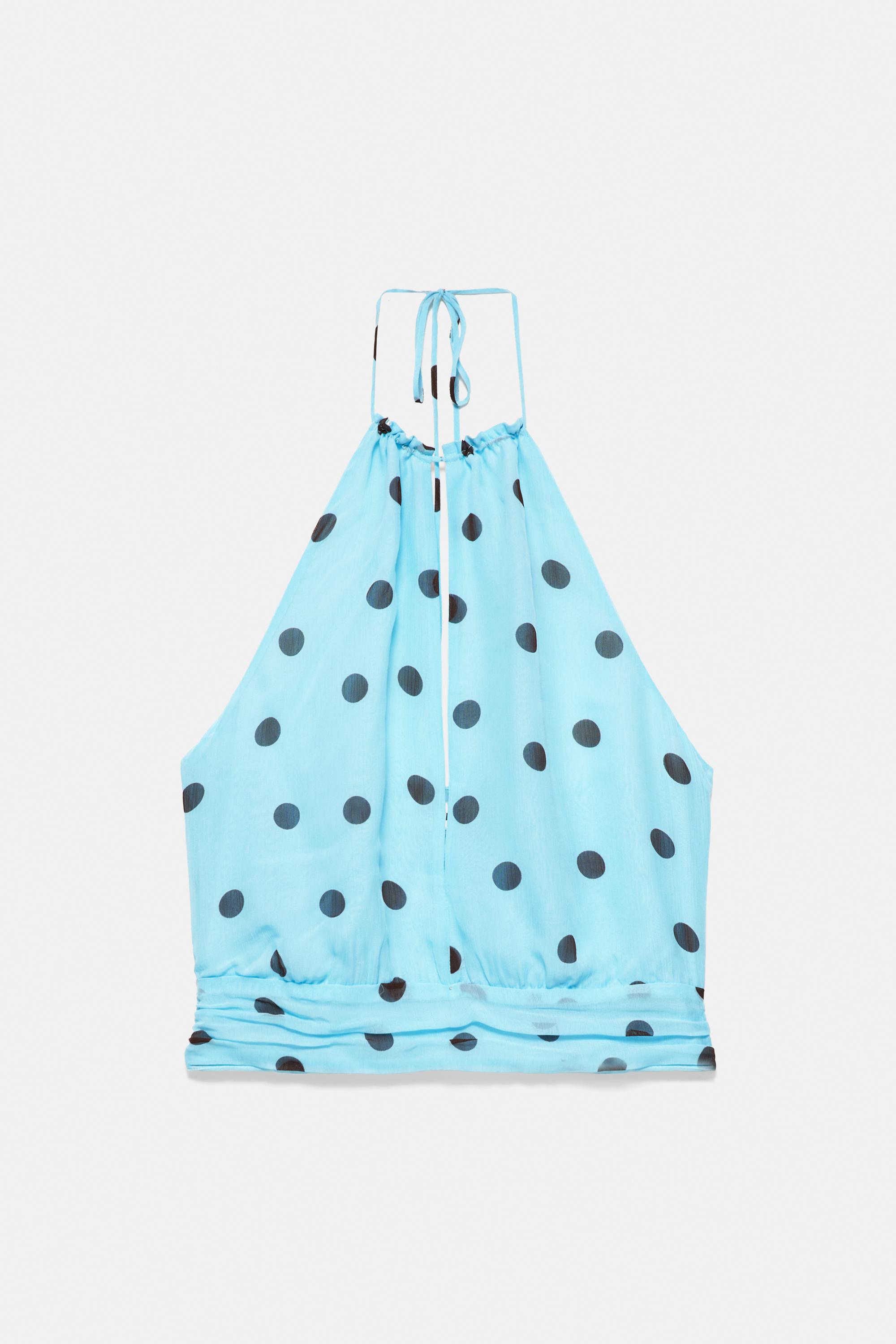 Polka dot halter top with cutout — Pale turquoise
