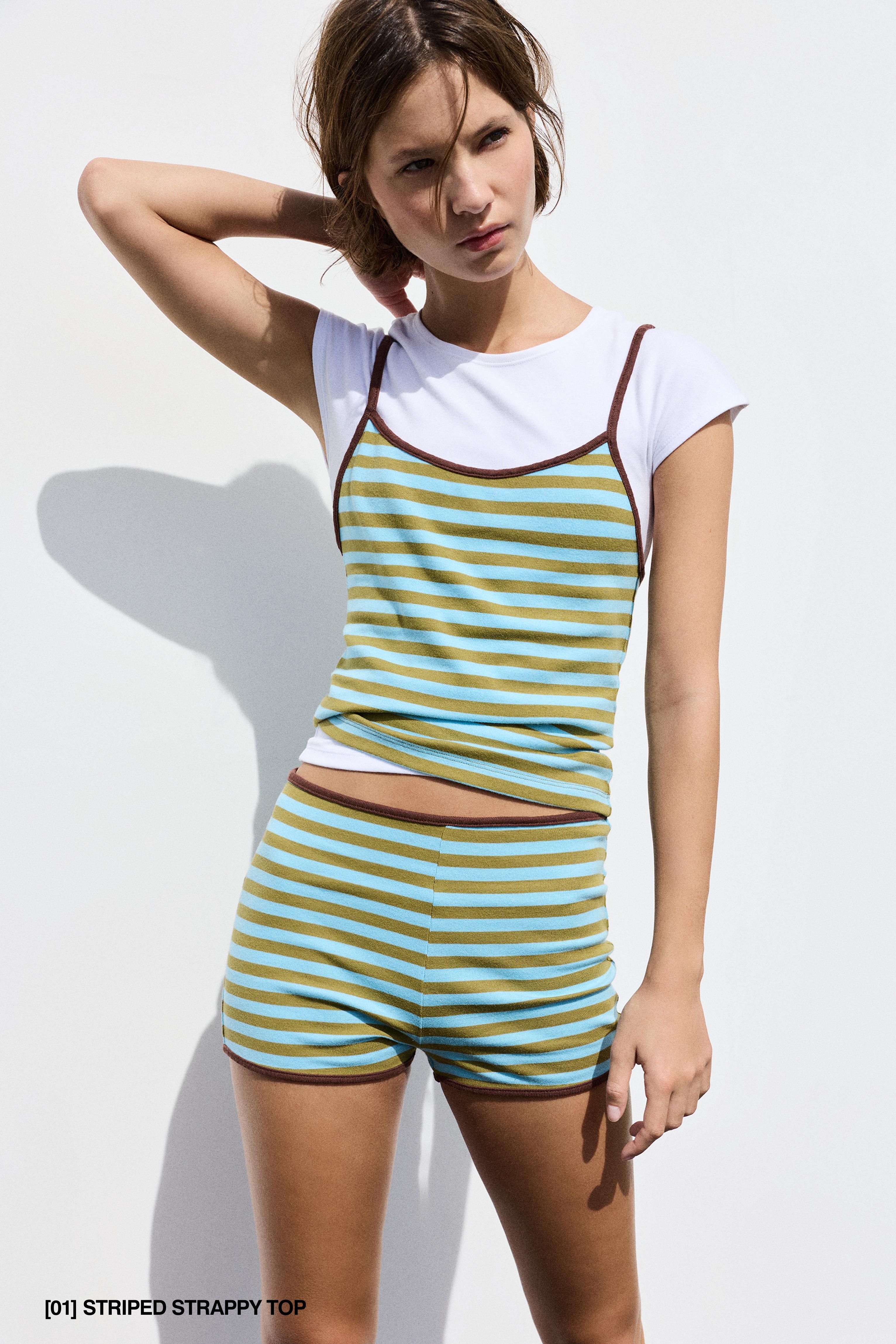 Striped strappy top — Bluish green
