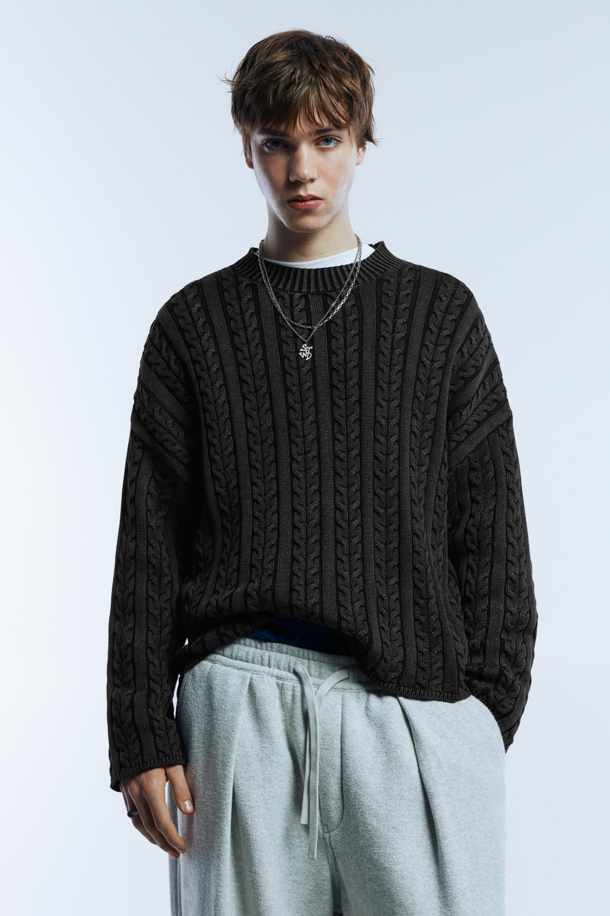 Pullover A Trecce Lavaggio Acido