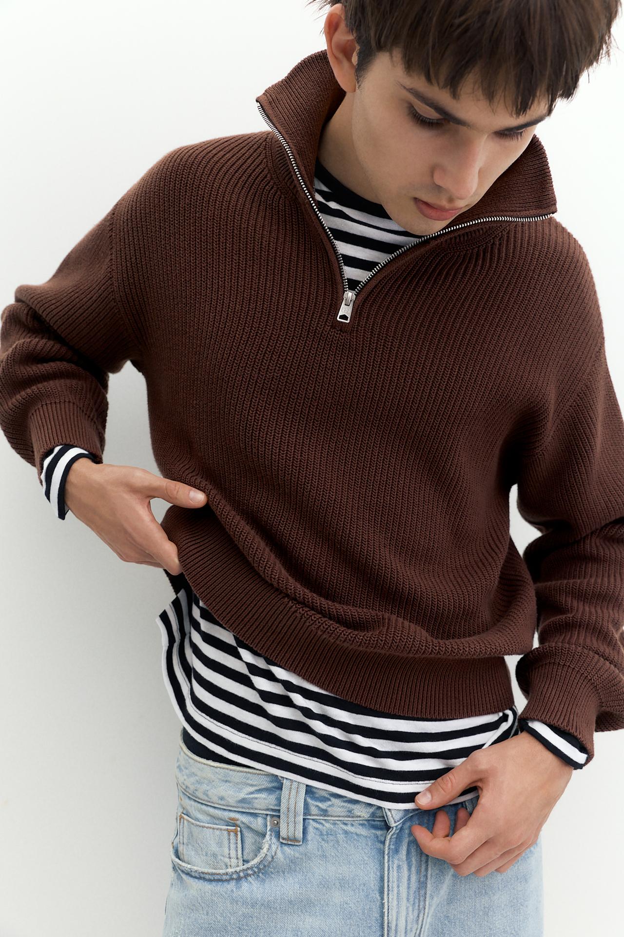 Quarter-zip jumper — Brown