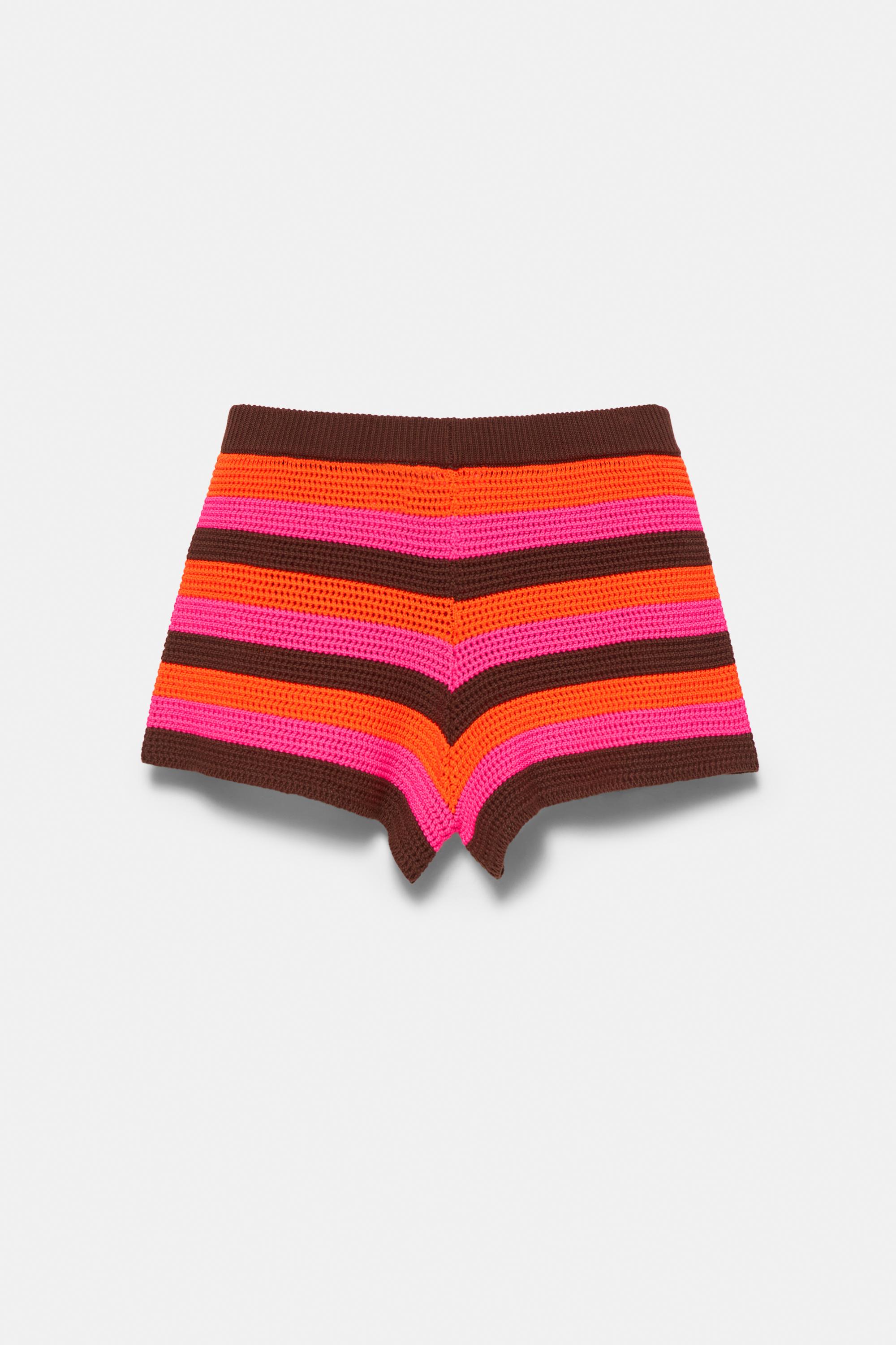 Çizgili kroşe şort - Görsel 2