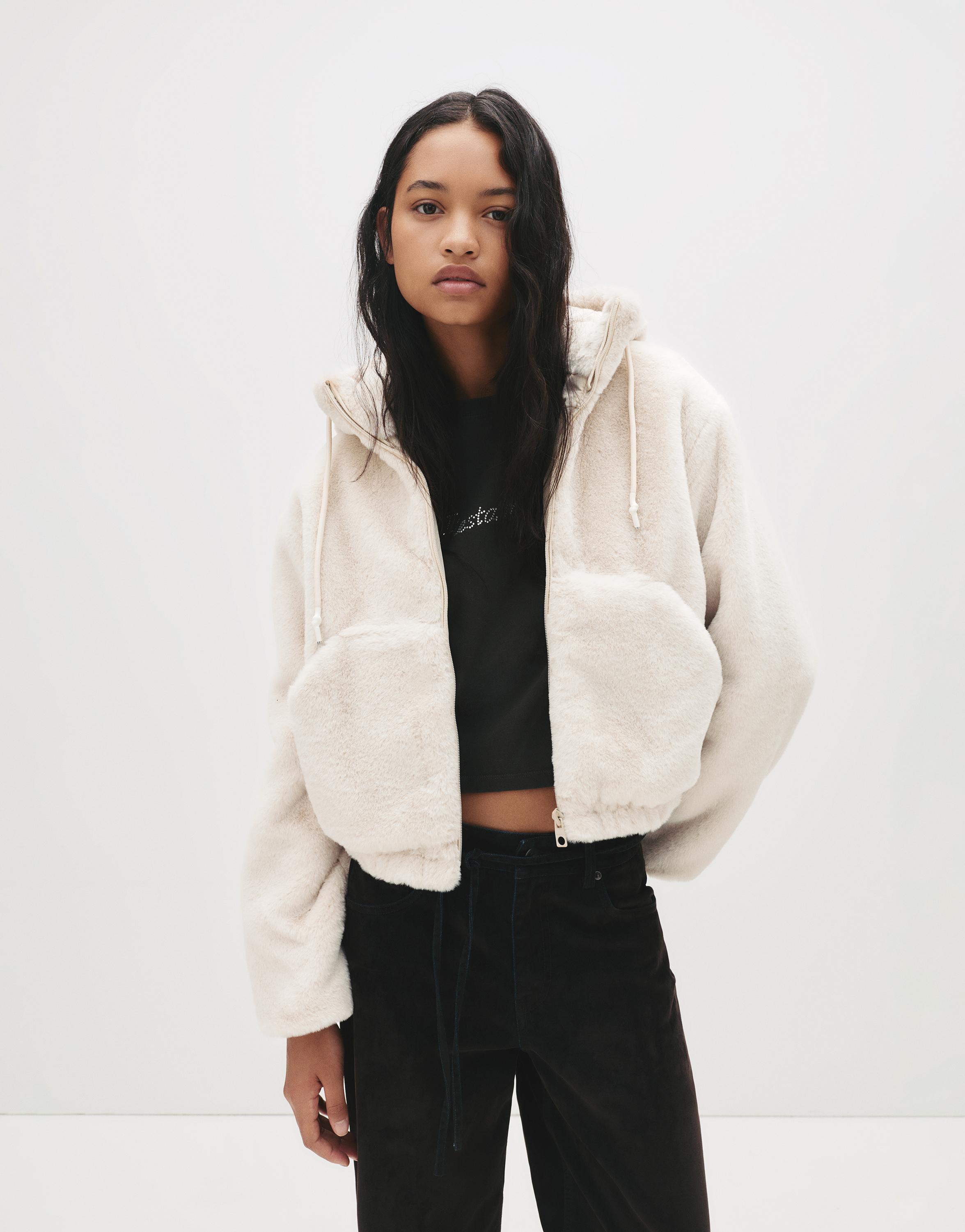 Kapüşonlu suni kürk ceket - Görsel 36