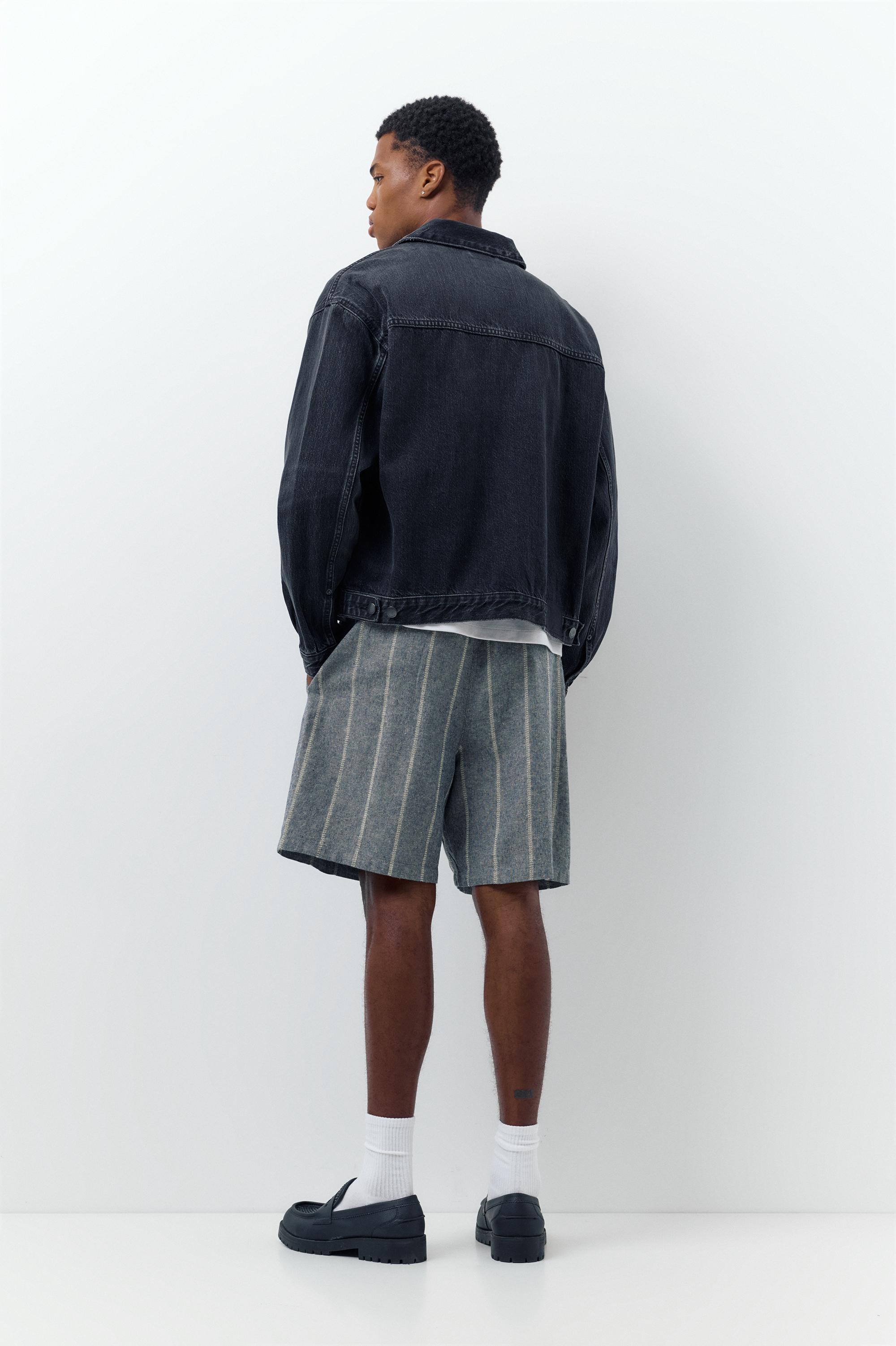 Linen blend jogger Bermuda shorts — Striped