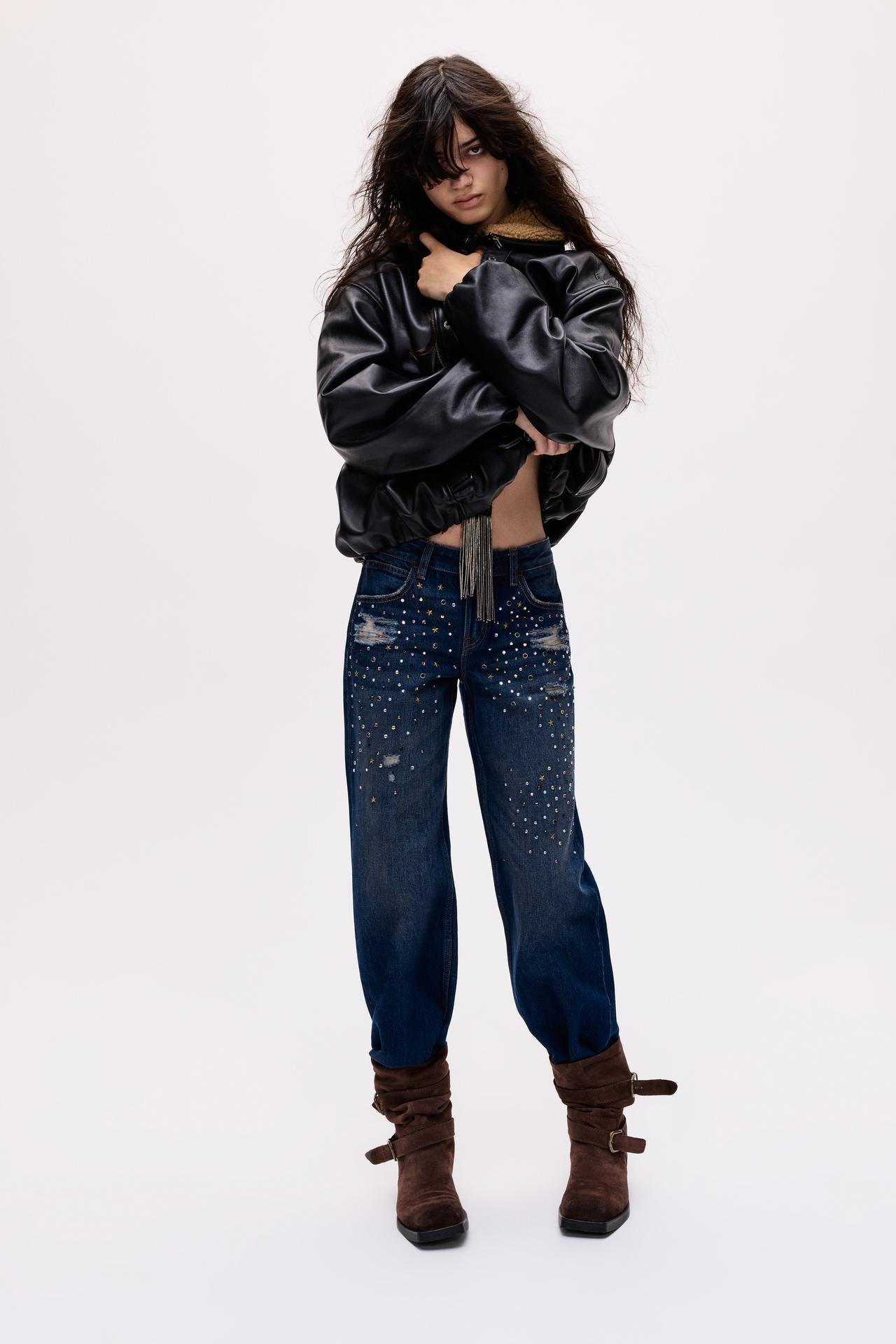 Rhinestone boot-cut jeans – Oscar Ouyang — Dark blue