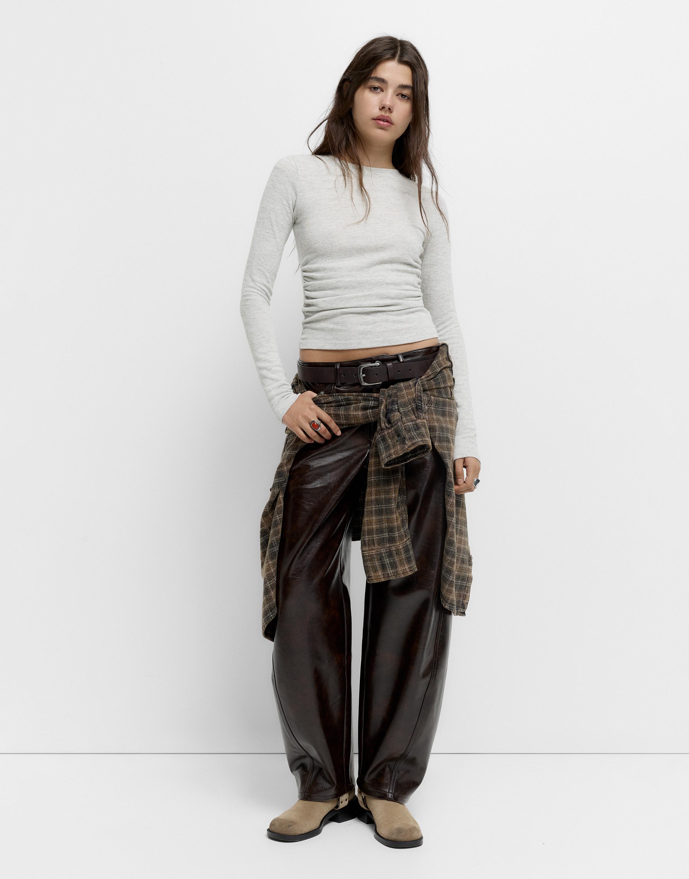 Büzgülü yumuşak dokulu tişört - Görsel 16