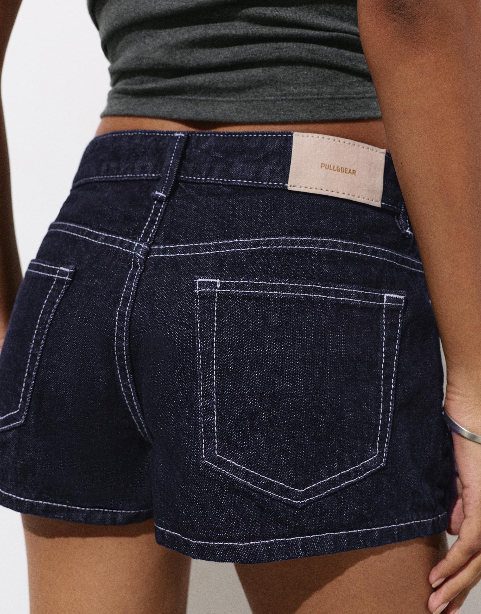 Low-rise denim mini shorts — Navy